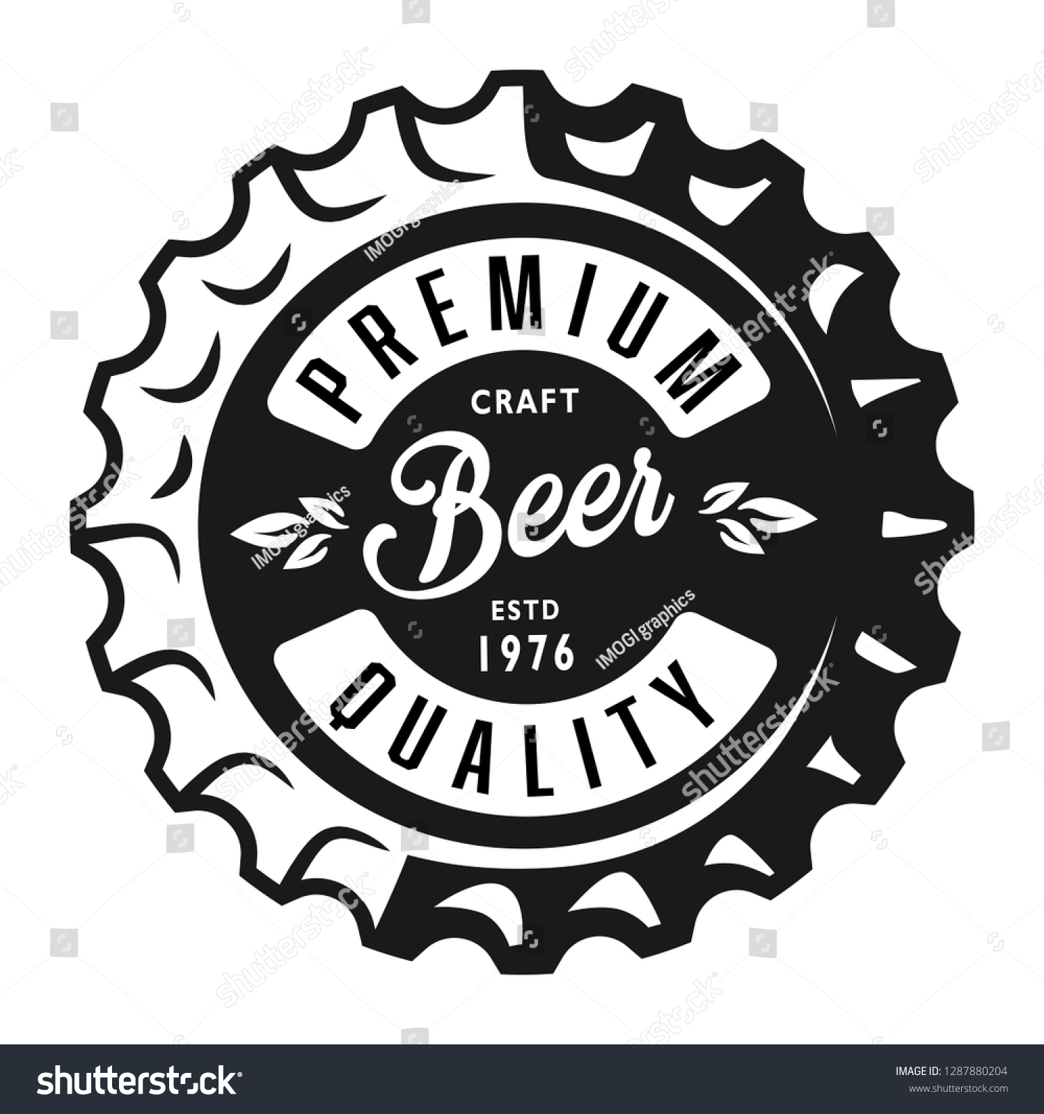 Vintage monochrome lager beer label with inscriptions on bottle cap isolated  illustration #1287880204