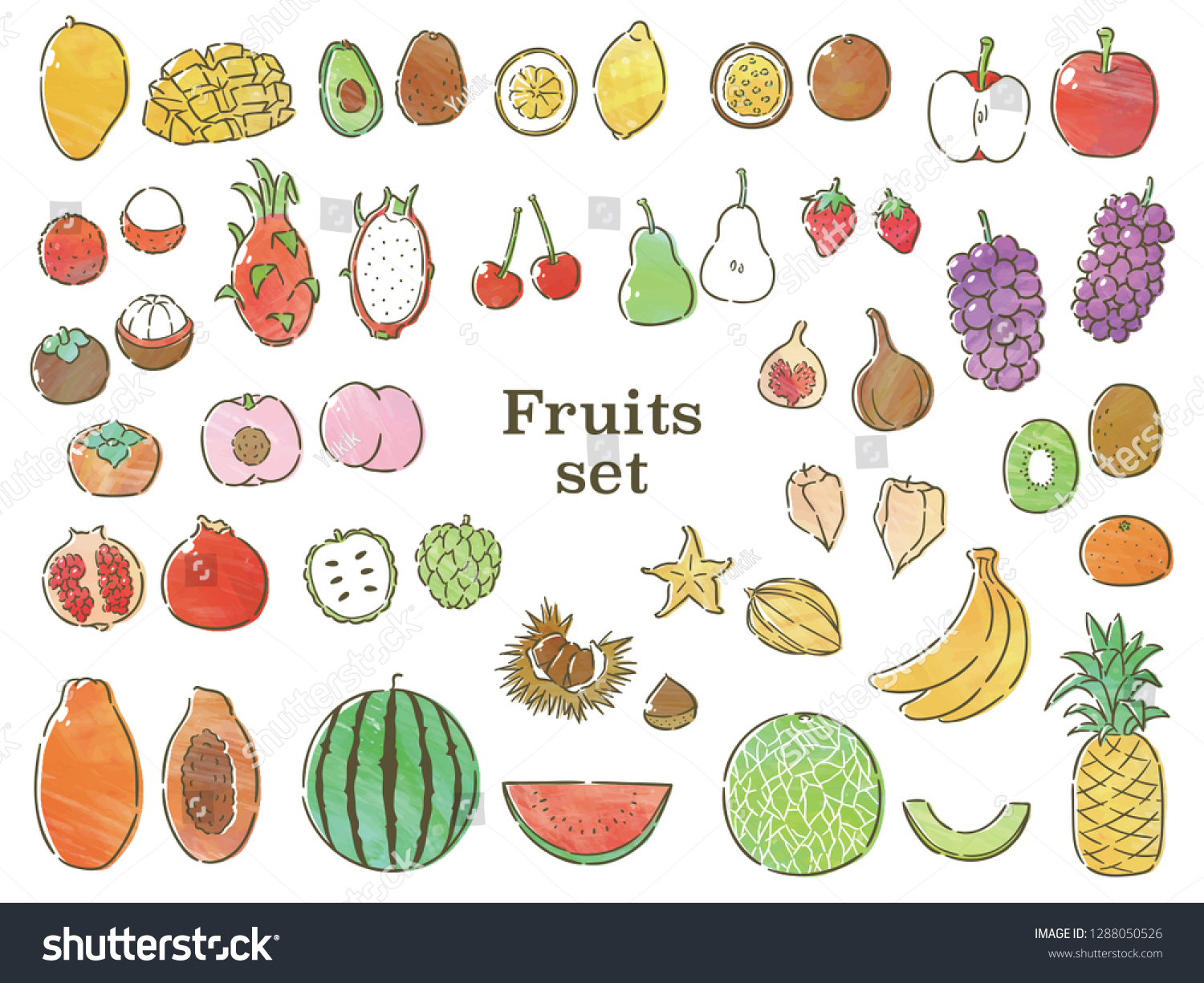 fruits set with watercolor texture #1288050526