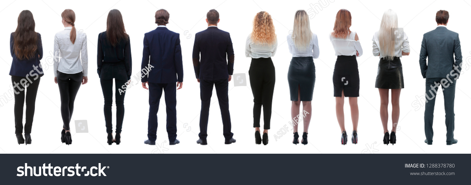 rear view. business team looking forward. isolated on white #1288378780