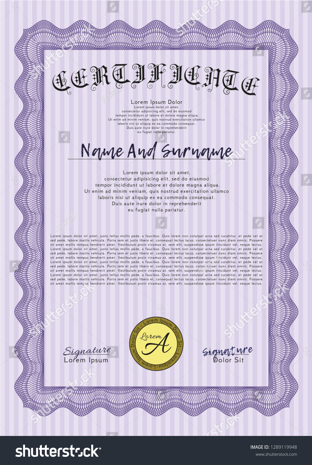 Violet Sample Certificate. Easy to print. - Royalty Free Stock Vector ...