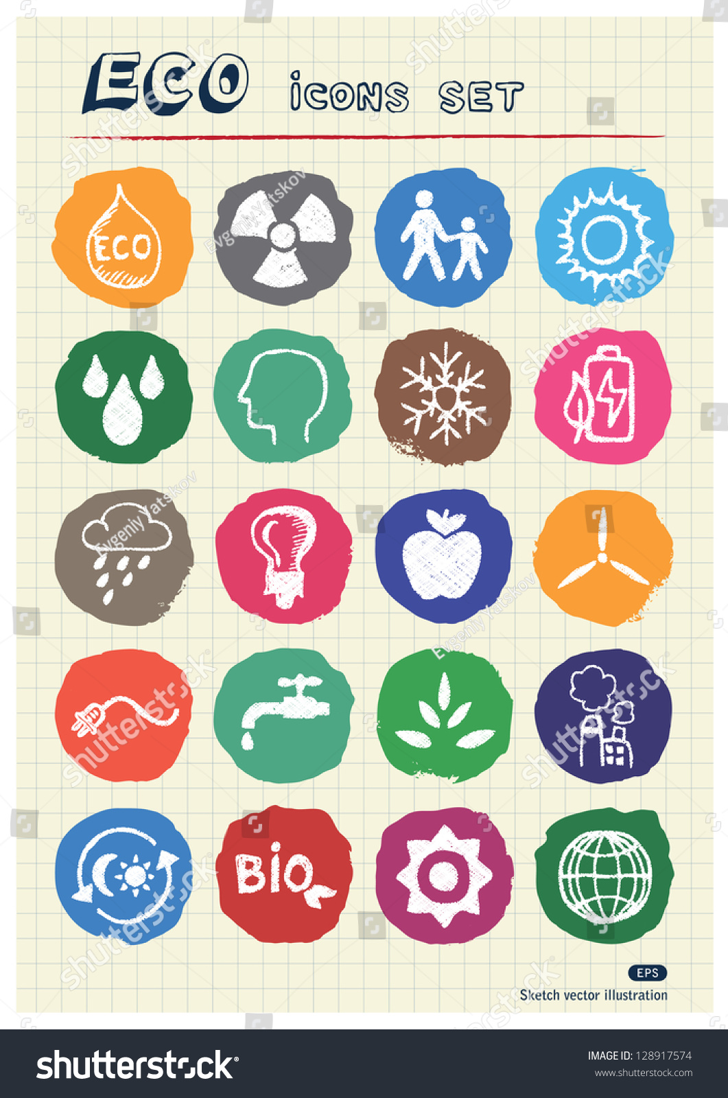 Eco elements and environment web icons set drawn - Royalty Free Stock ...