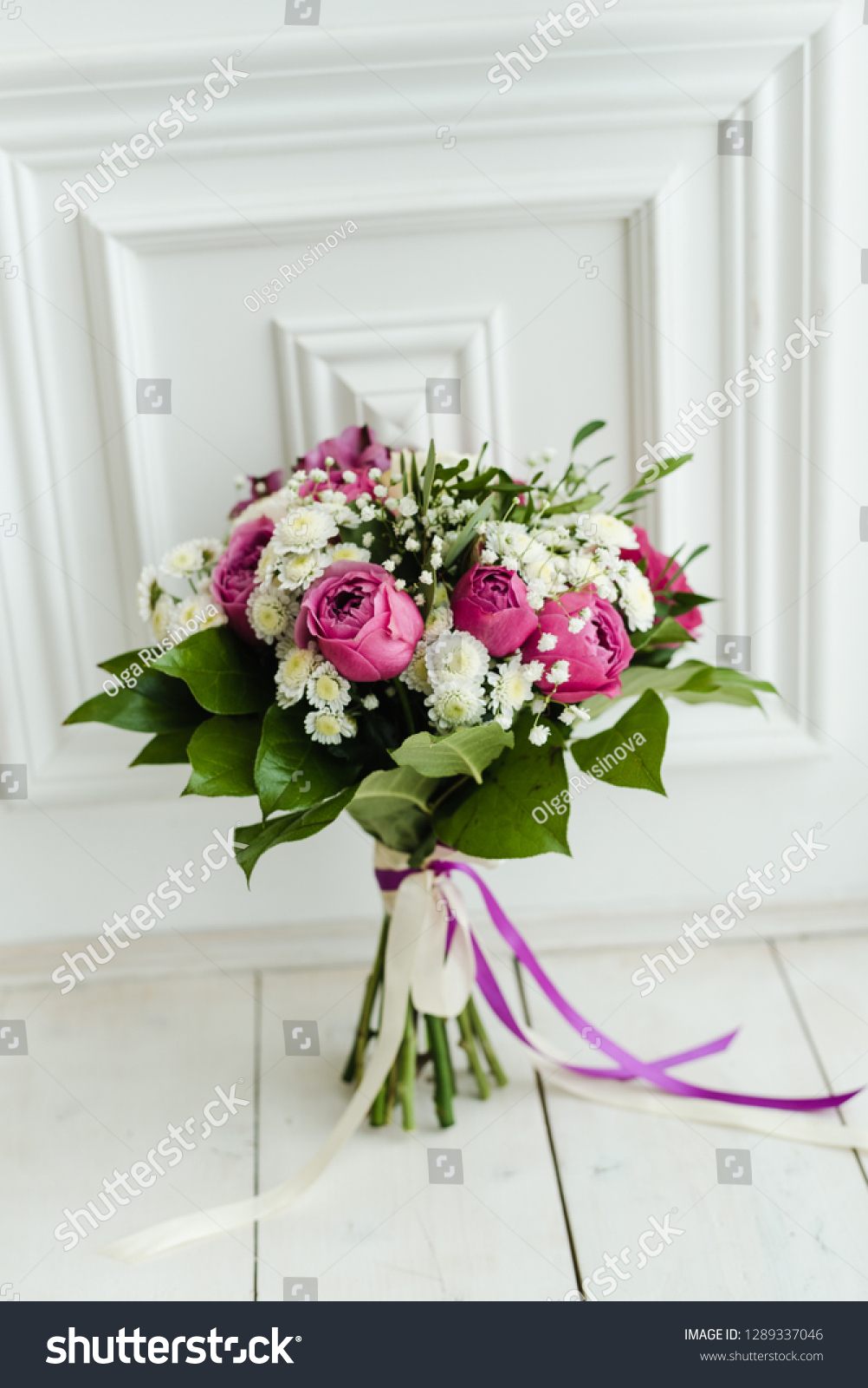 the bride's bouquet, bridal bouquet of pink roses, wedding flowers, wedding day #1289337046