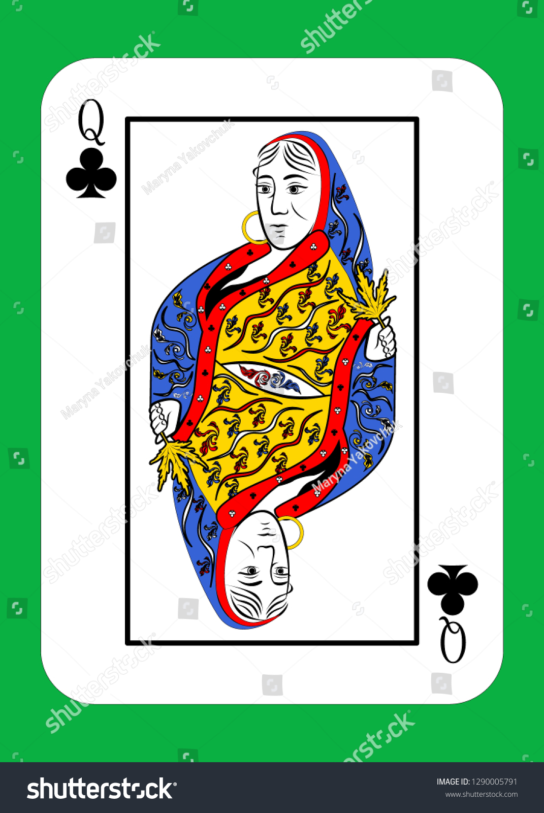 The beautiful card of the Queen of clubs in - Royalty Free Stock Photo ...