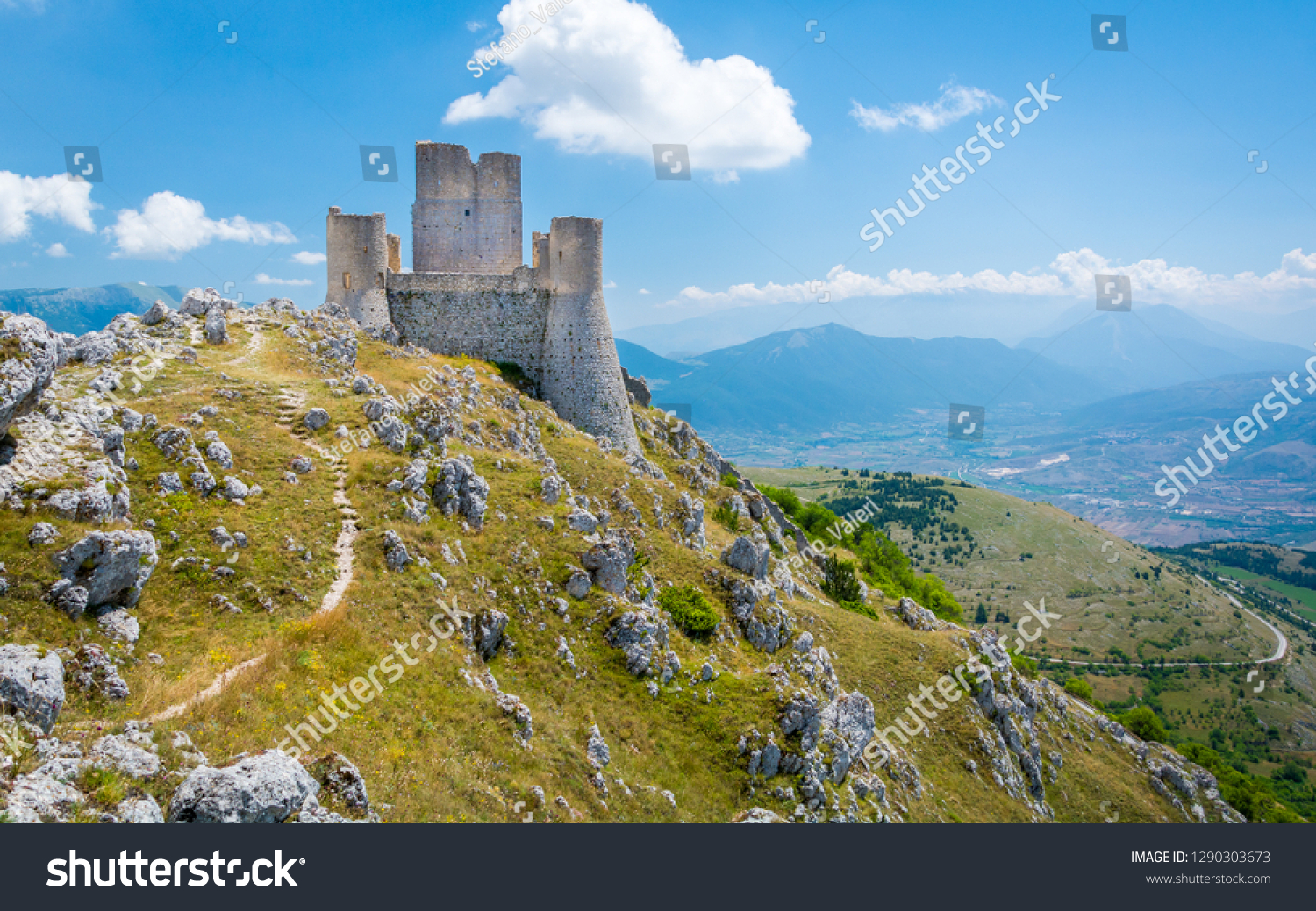 Rocca Calascio, mountaintop fortress or rocca in the Province of L'Aquila in Abruzzo, Italy. #1290303673