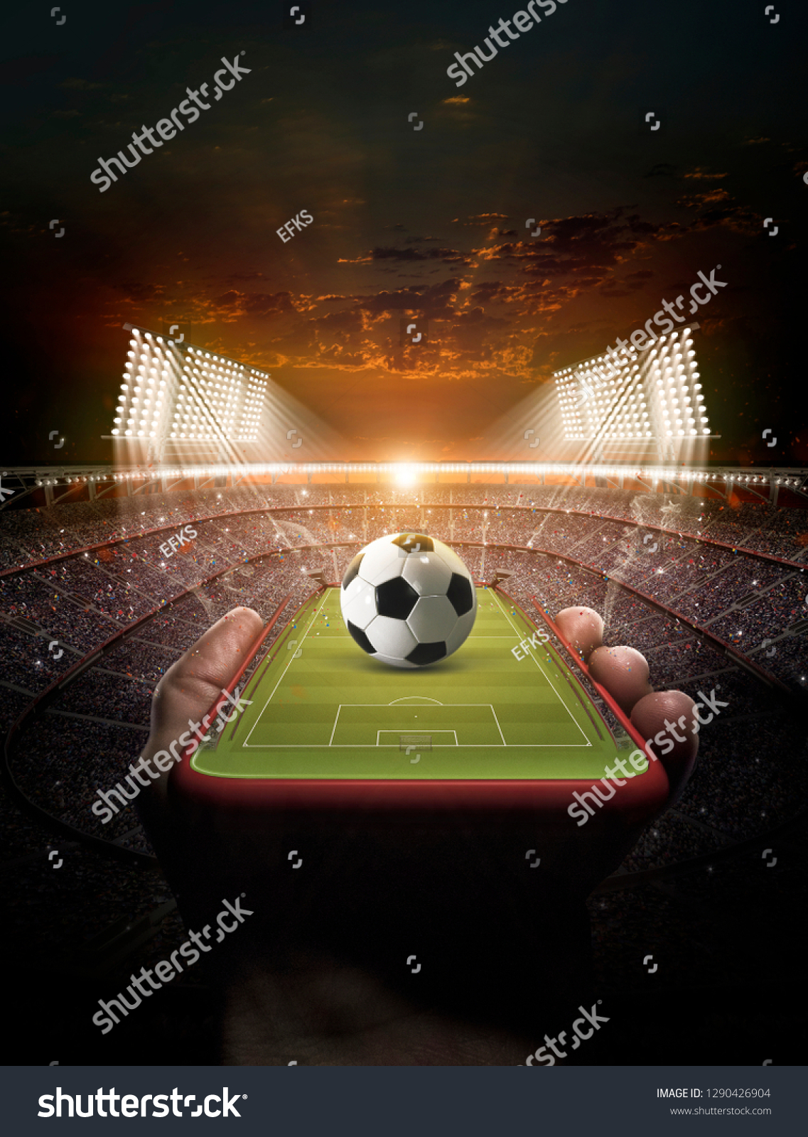 stadium and phone 3d rendering (composition and stadium is the imaginary) #1290426904