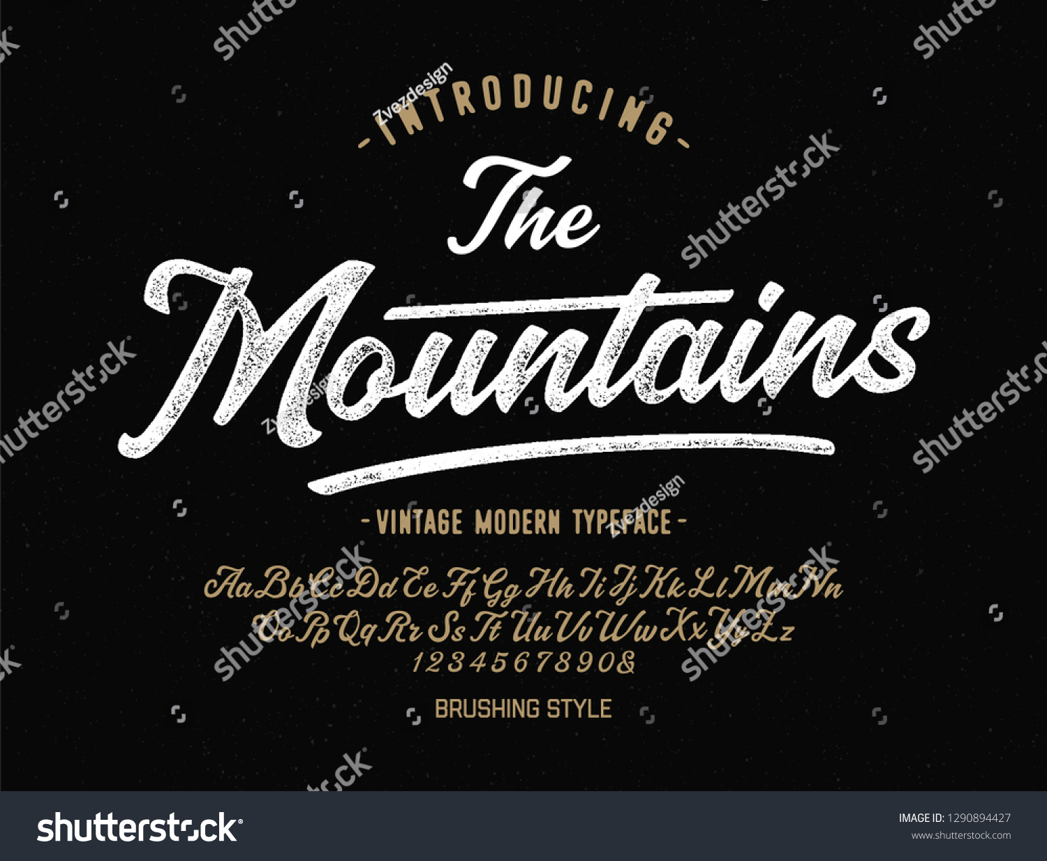 "The Mountains". Vintage Brush Script Modern Alphabet. Retro Typeface. Vector Font Illustration. Vector #1290894427