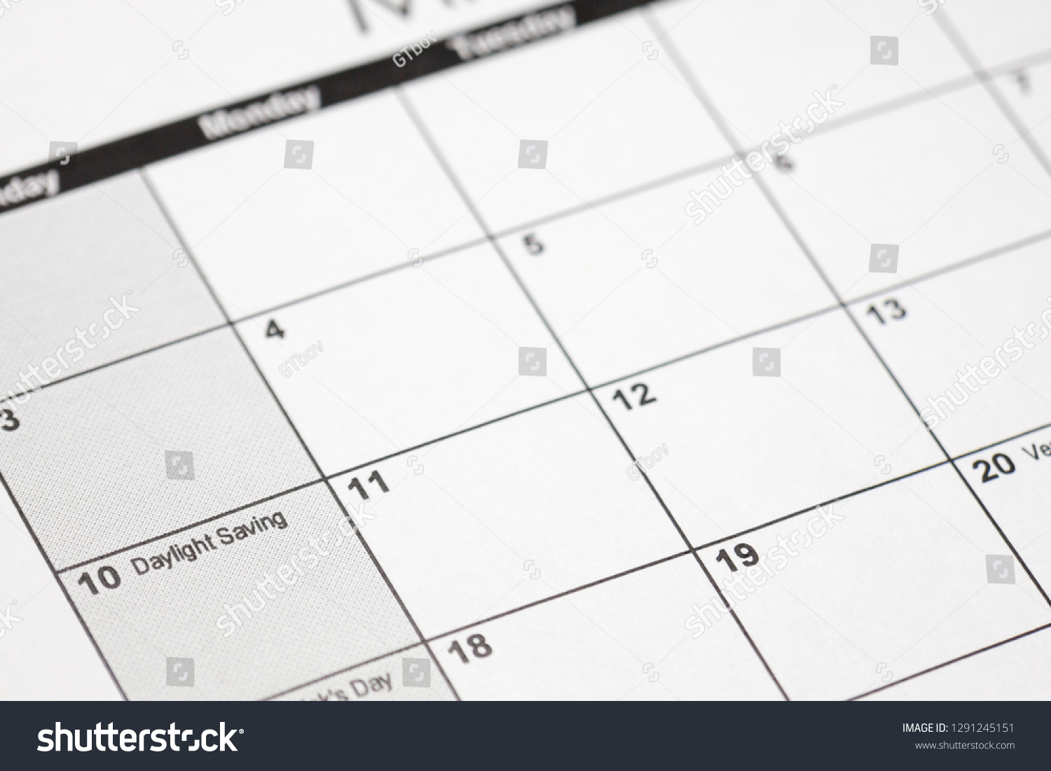 daylight savings 2019 on calendar. Spring Forward Time - Savings Daylight Concept #1291245151