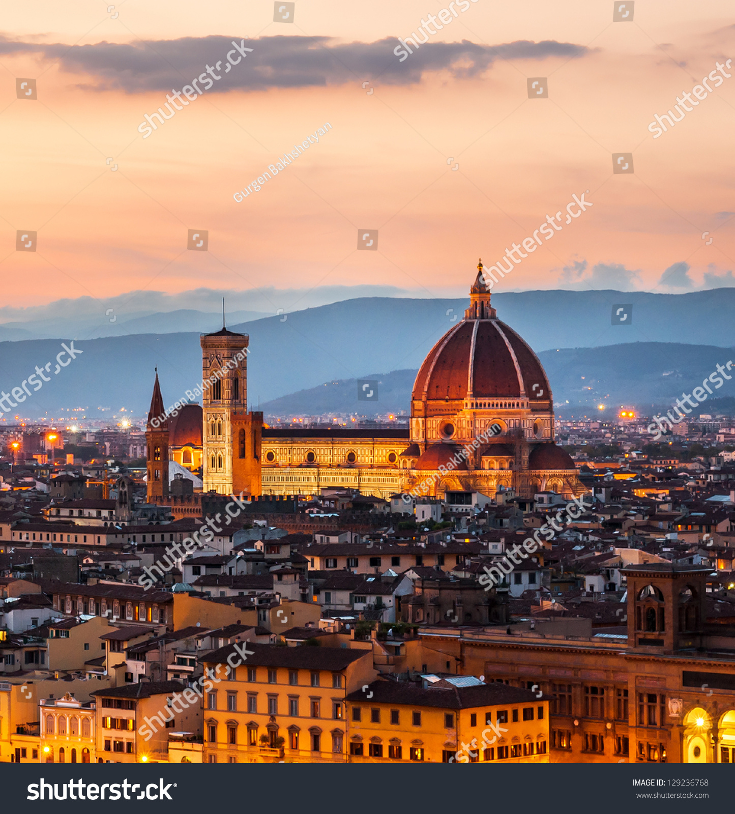 Cathedral of Santa Maria del Fiore (Duomo) at dusk, Florence, Italy #129236768