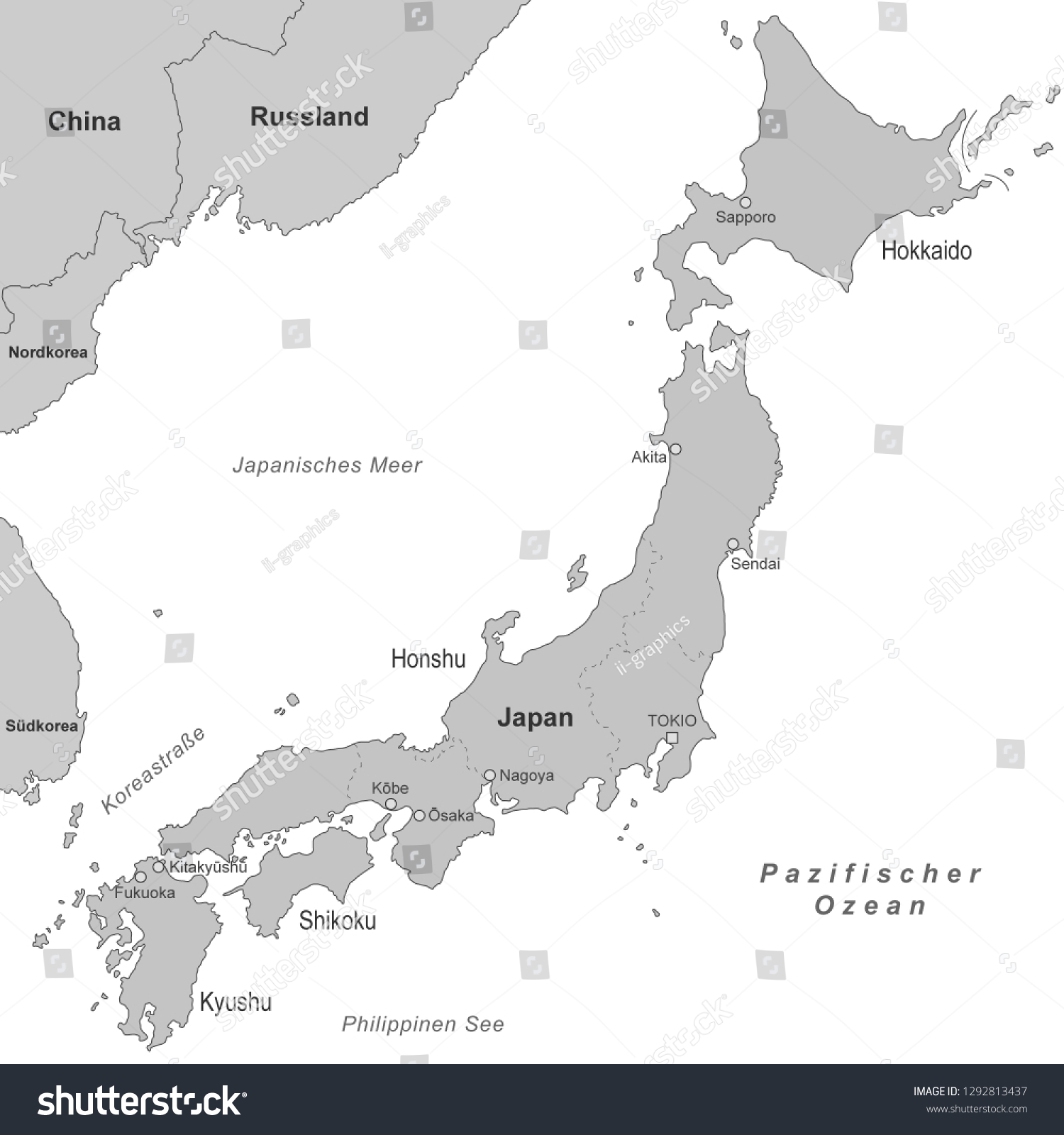 Map of Japan (with german inscription) - Royalty Free Stock Vector ...