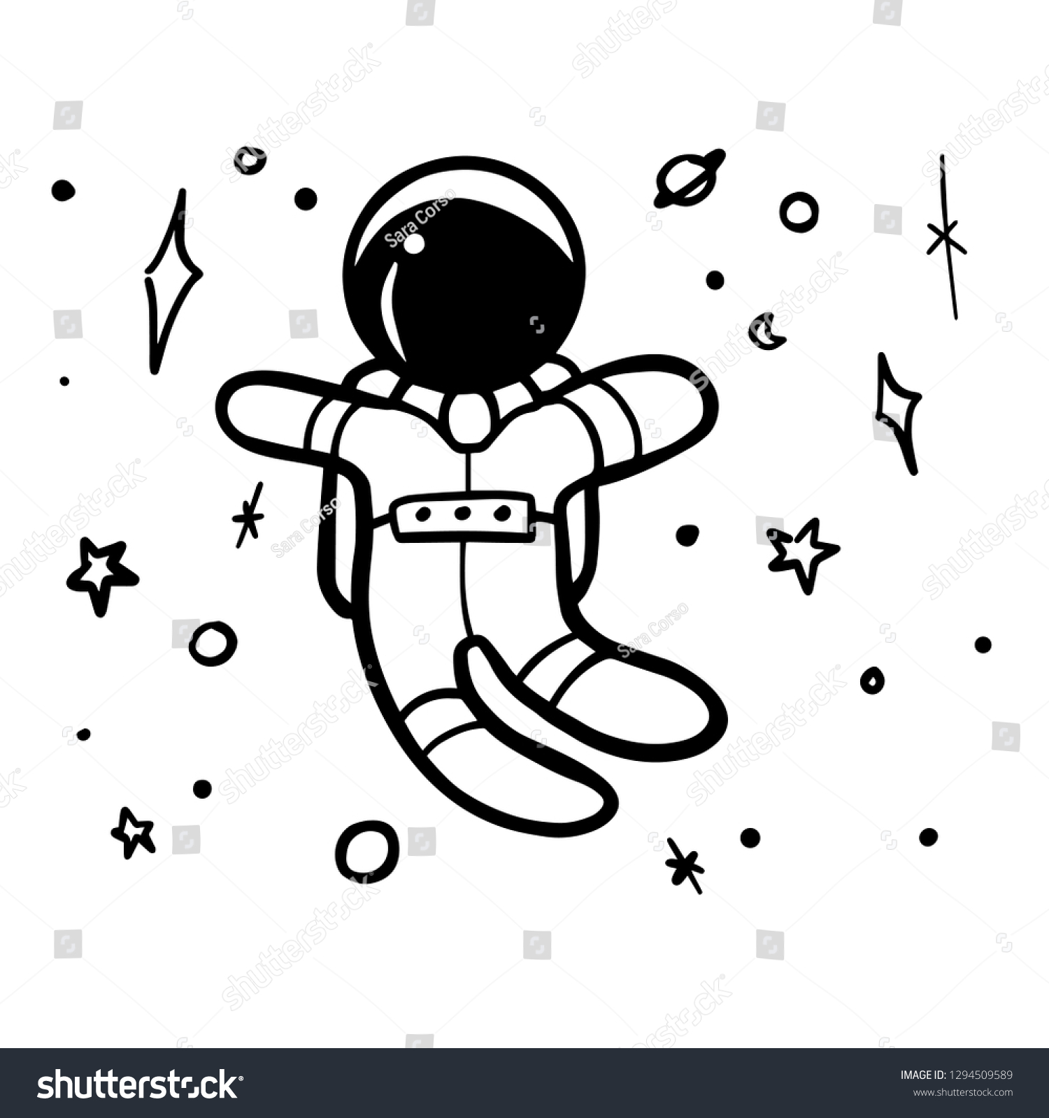 Cute doodled spaceman floating. Vector - Royalty Free Stock Vector ...