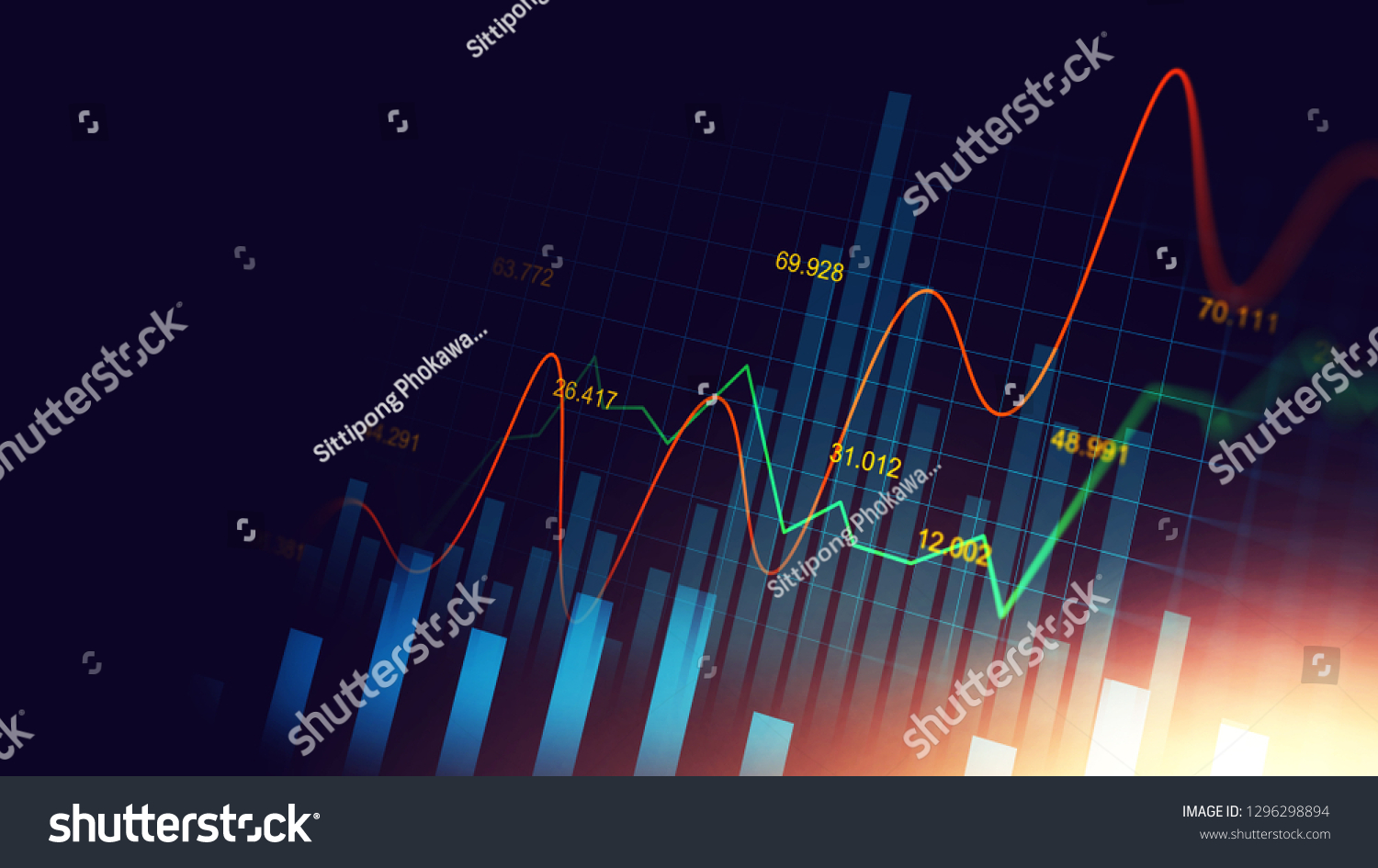 Stock market or forex trading graph in graphic concept with copyspace suitable for financial investment or Economic trends business idea and all art work design. Abstract finance background #1296298894