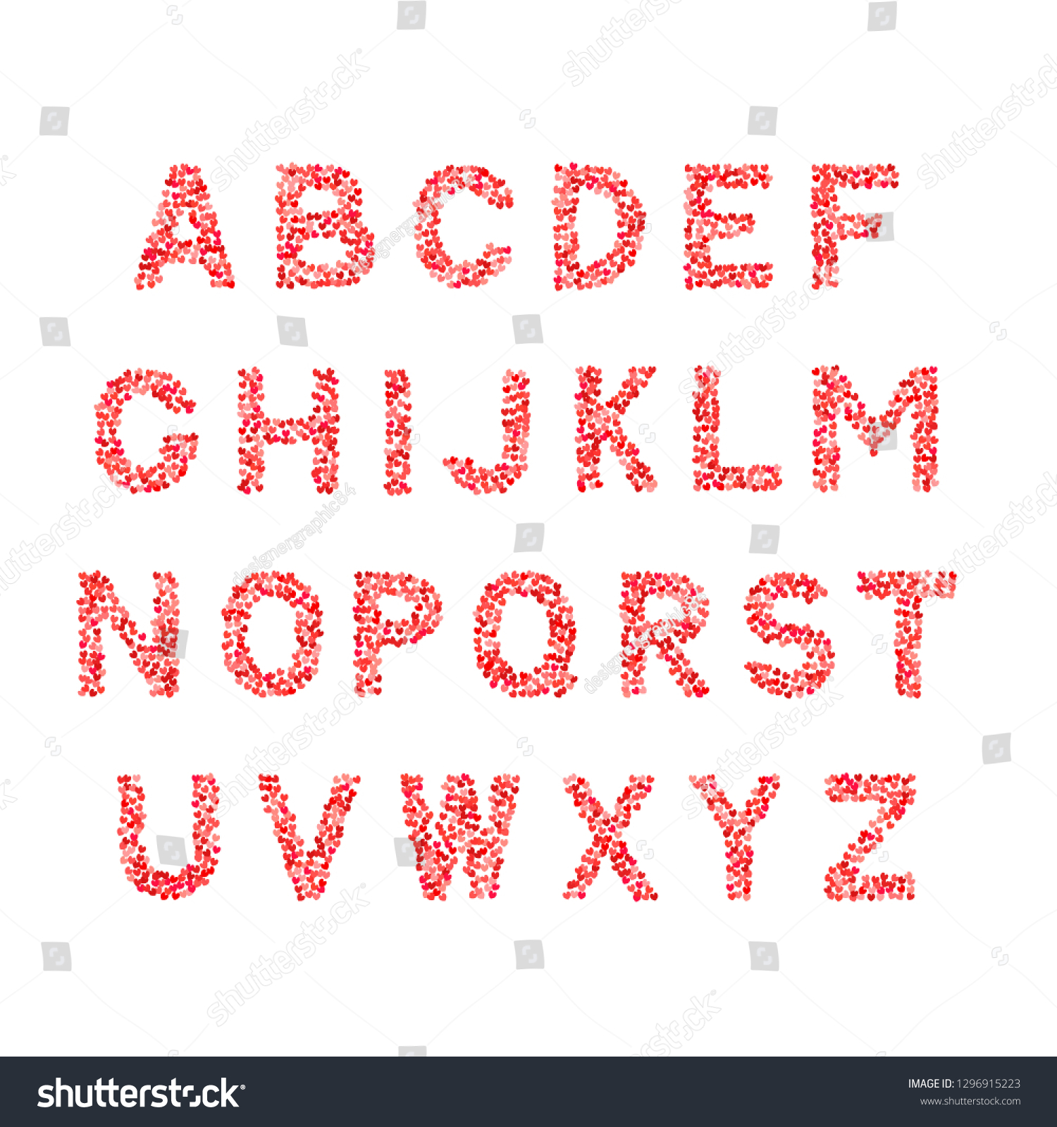 Vector alphabet. Letters A-Z made of hearts - Royalty Free Stock Vector ...