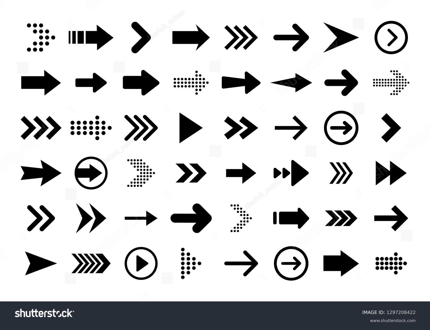 Arrows big black set icons. Arrow icon. Arrow vector collection. Arrow. Cursor. Modern simple arrows. Vector illustration #1297208422