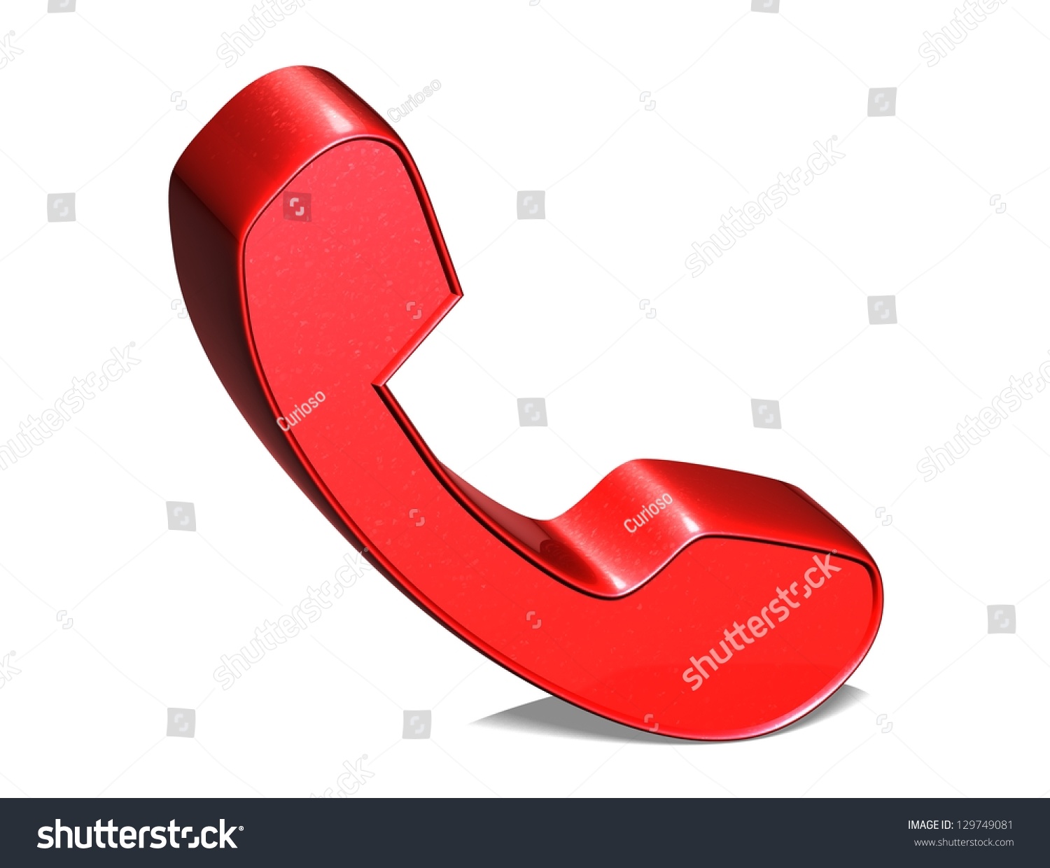 3D Telephone Handset Red Sign on white background #129749081