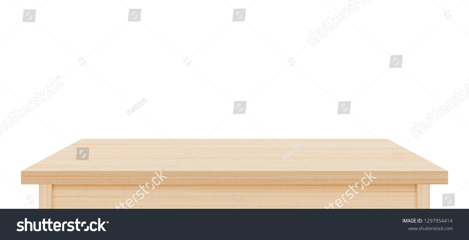 Brown wooden table top isolated on white background. Used for display or montage your products. #1297954414