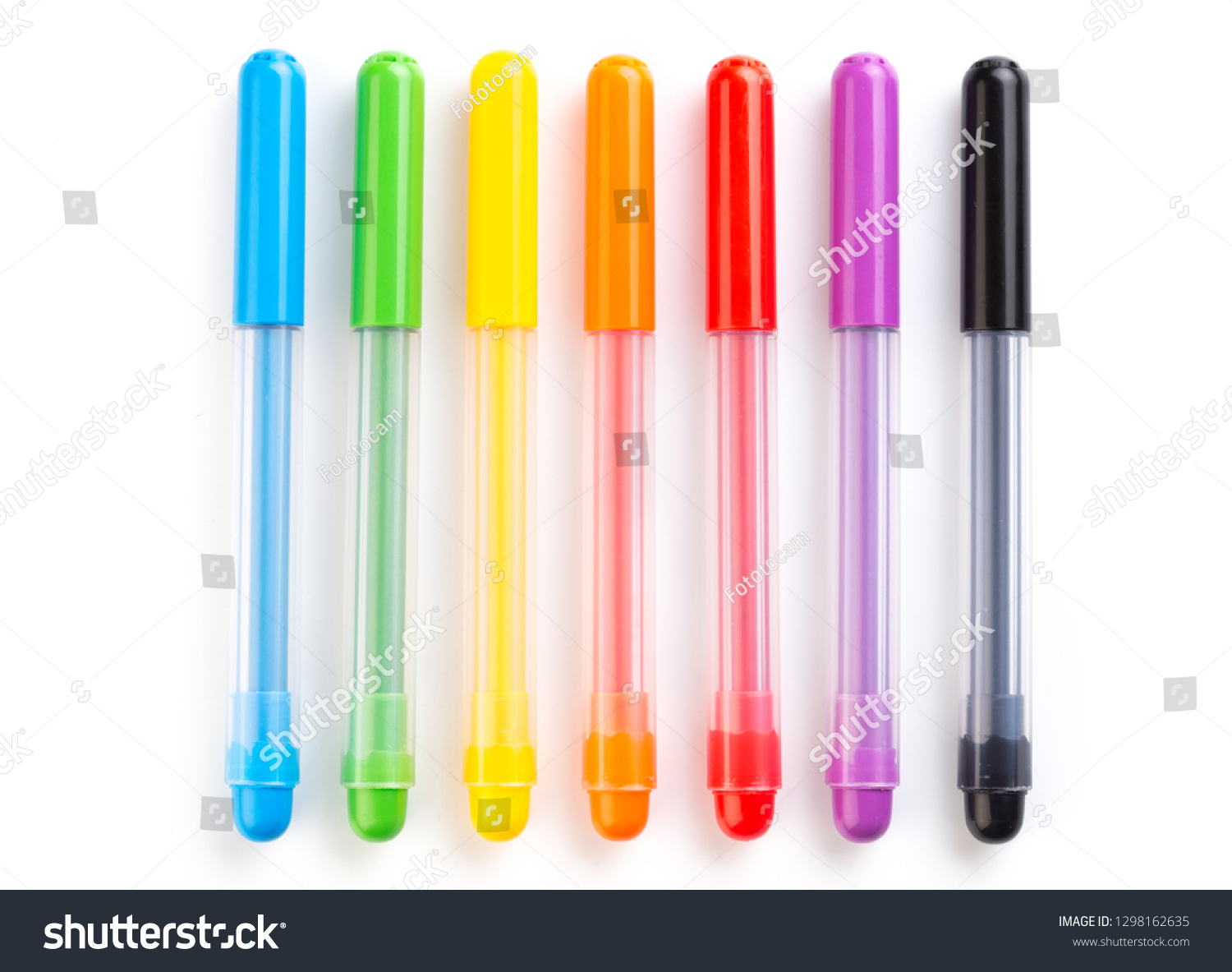 Colorful marker pen set on isolated background with clipping path. Vivid highlighter and blank space for your design or montage. - Image #1298162635