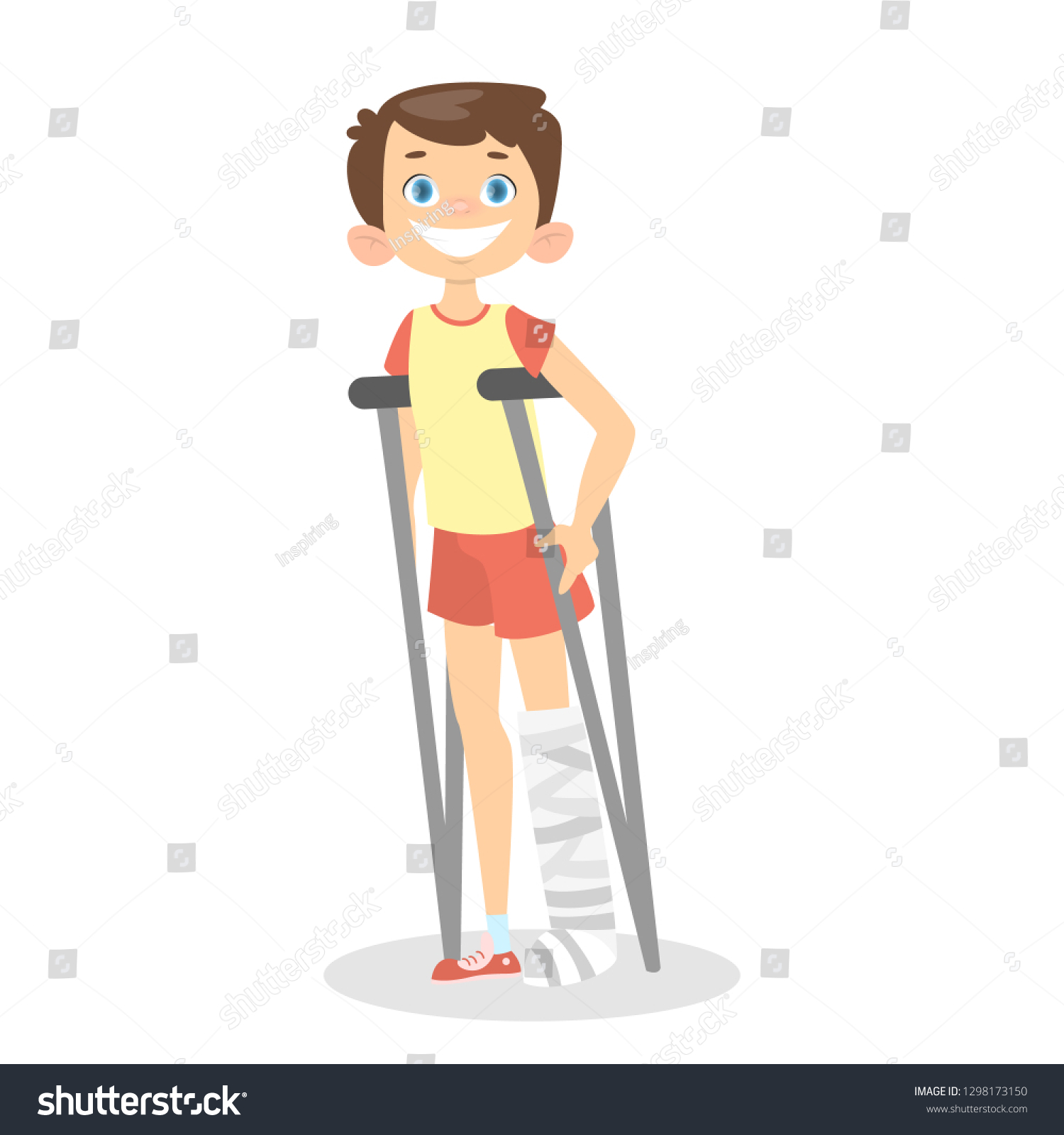 Disabled People Isolated Boy With Broken Leg Royalty Free Stock