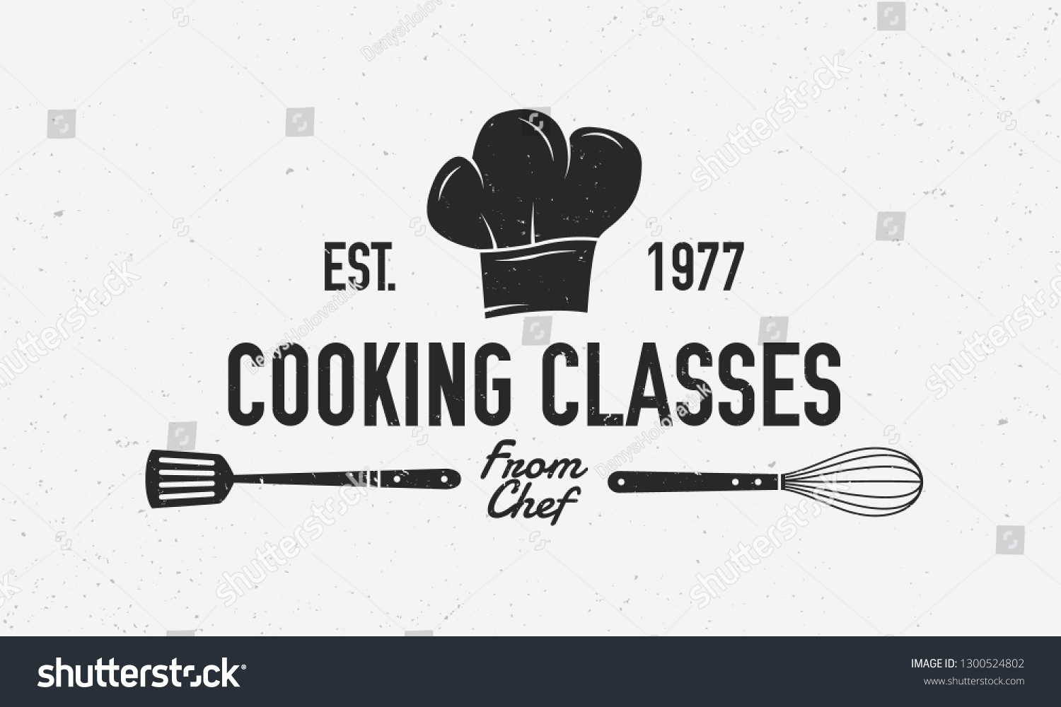 Cooking vintage logo. Cooking Class template logo with spatula and whisk . Modern design poster. Label, badge, poster for food studio, cooking courses, culinary school. Vector illustration #1300524802