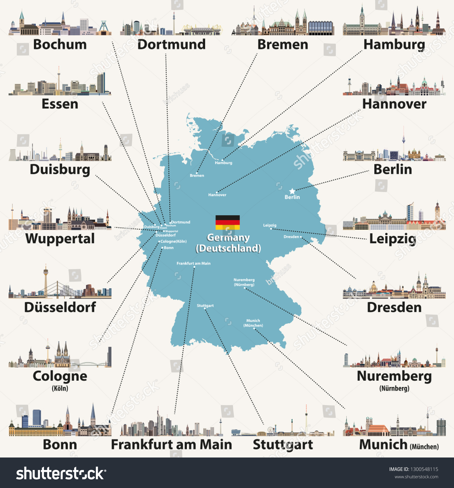 Germany map with largest cities skylines icons. - Royalty Free Stock ...