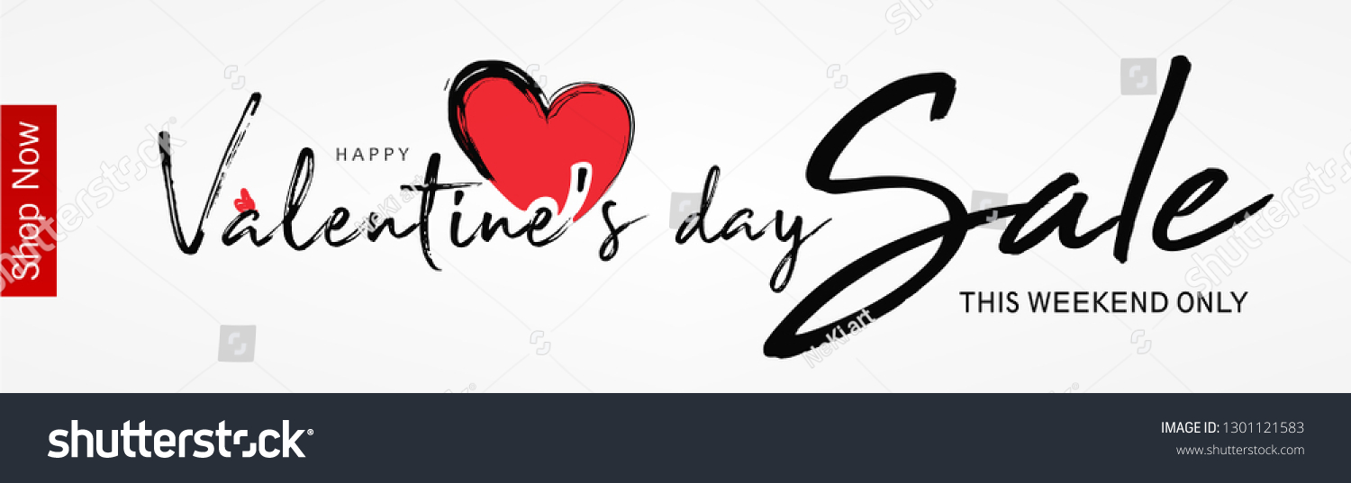 Abstract typography Happy Valentines Day Sale design vector with handwritten calligraphy text, isolated on love based theme background. can be used as valentine love greeting card,header, banner #1301121583