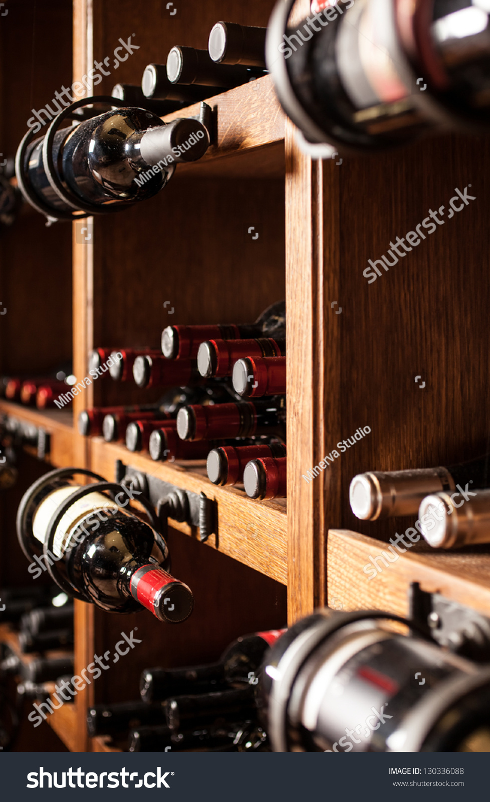 Wine cellar full of wine bottles #130336088