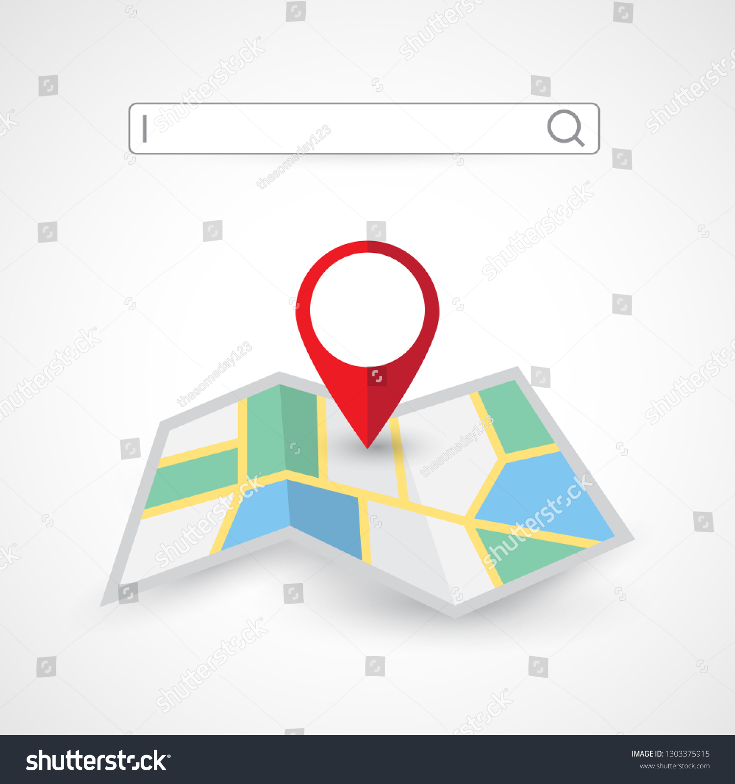 Location Search Folded Map Navigation With Red - Royalty Free Stock ...