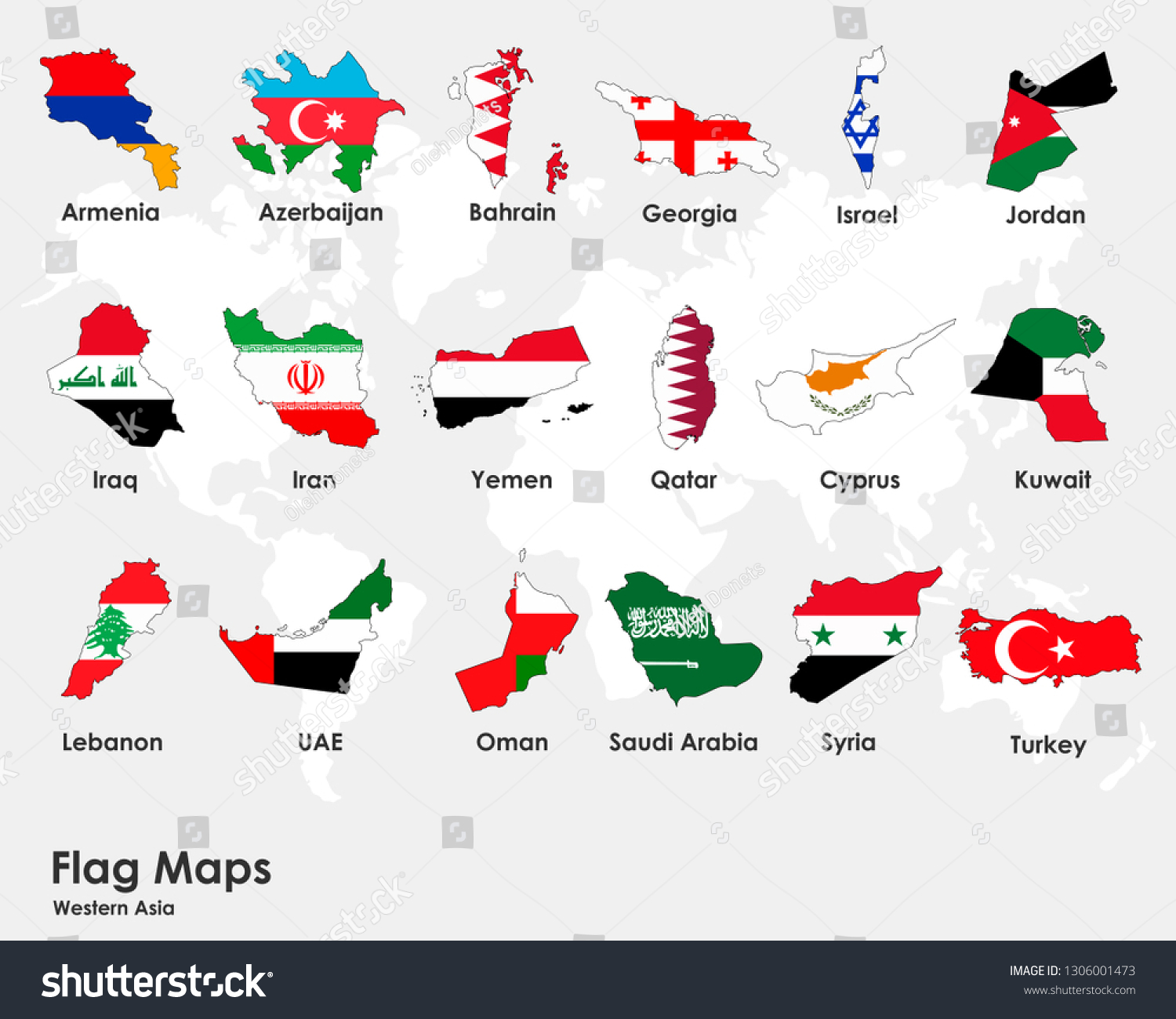 Western asia county maps flag assembly - Royalty Free Stock Vector ...