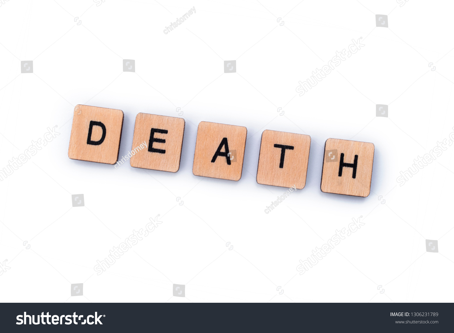 The word DEATH, spelt out with wooden letter tiles. #1306231789