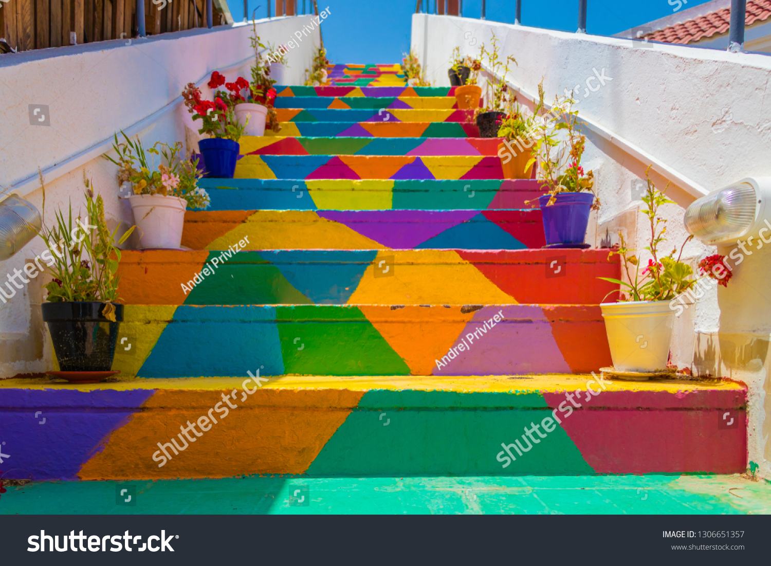 Colorful stairs In the street in Tunis, Tunisia #1306651357
