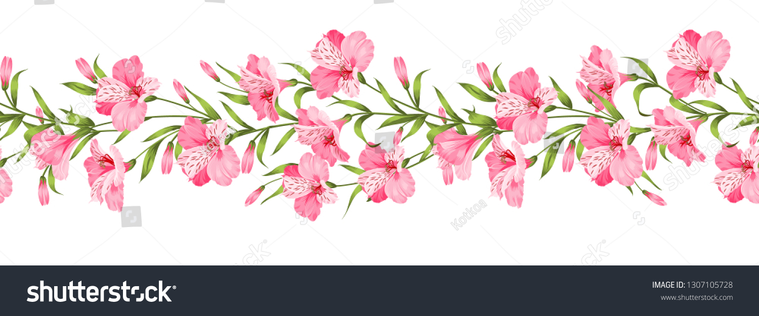Beautiful alstroemeria on seamless pattern. Best Tropical flowers. Vector illustration. #1307105728
