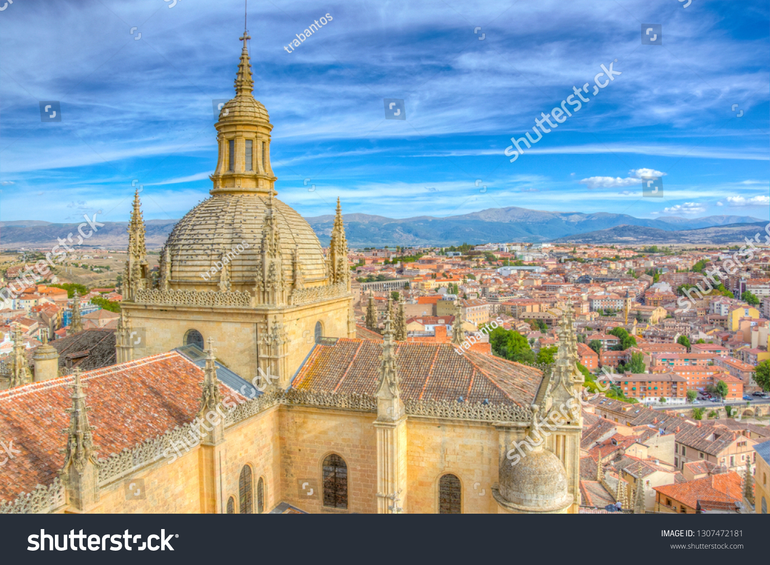  Aerial view of Gothic cathedral at Segovia, Spain
 #1307472181