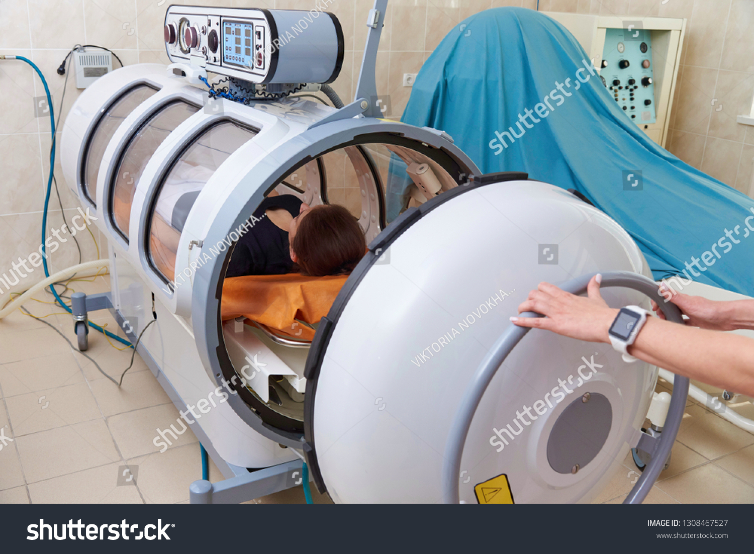 Hyperbaric oxygen chamber in a hospital. #1308467527