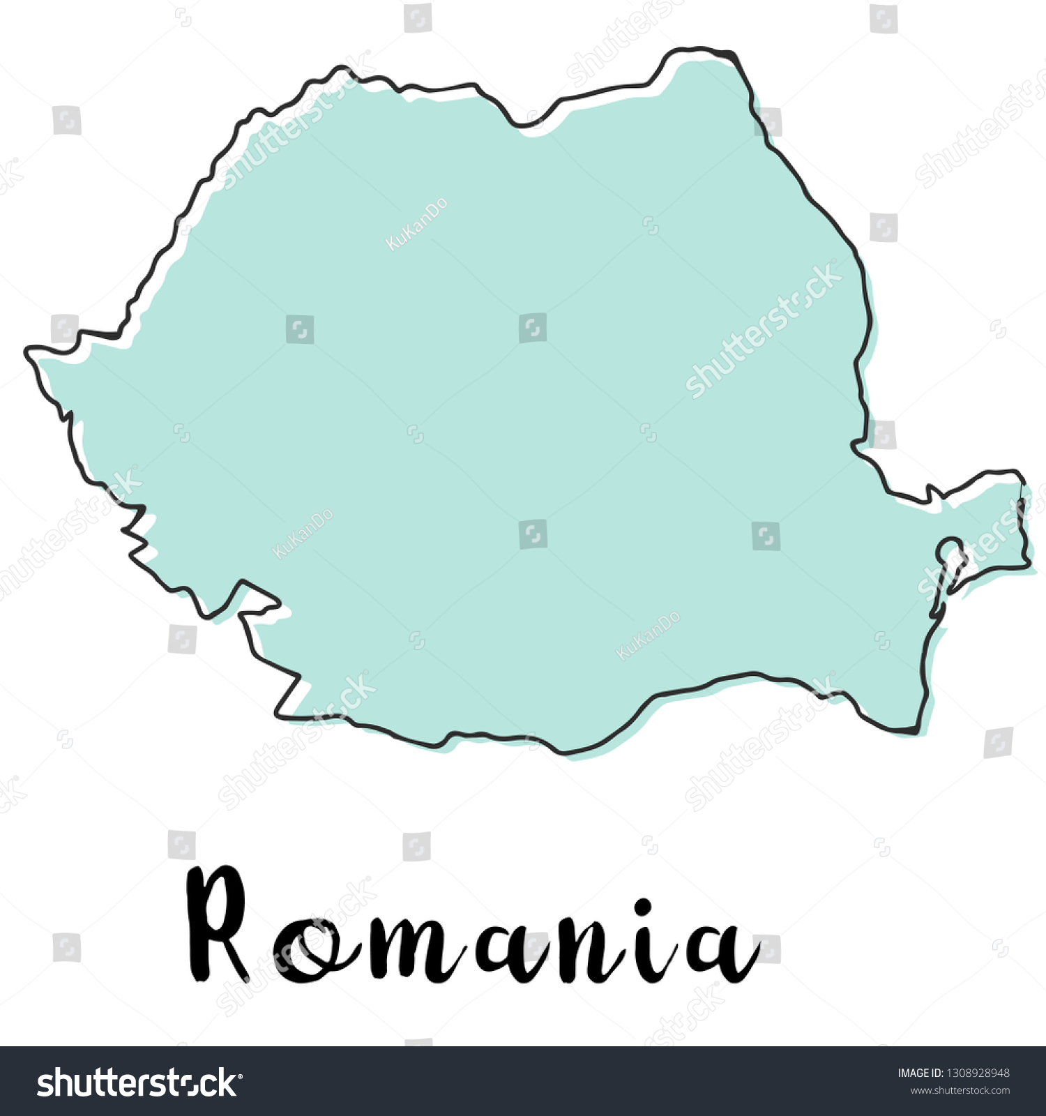 Doodle Freehand Map Sketch Of Romania ,vector - Royalty Free Stock 