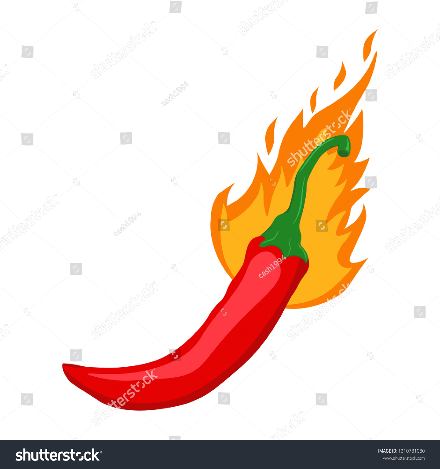 Chilli Fire Pepper Flamed Spicy Pepper Pod Royalty Free Stock Vector 1310781080