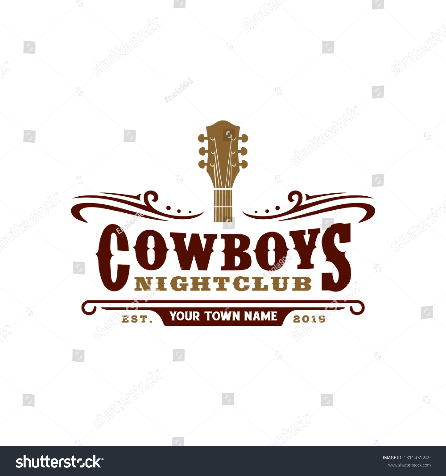 Country Guitar Music Western Vintage Retro Saloon Bar Cowboy logo design #1311431249