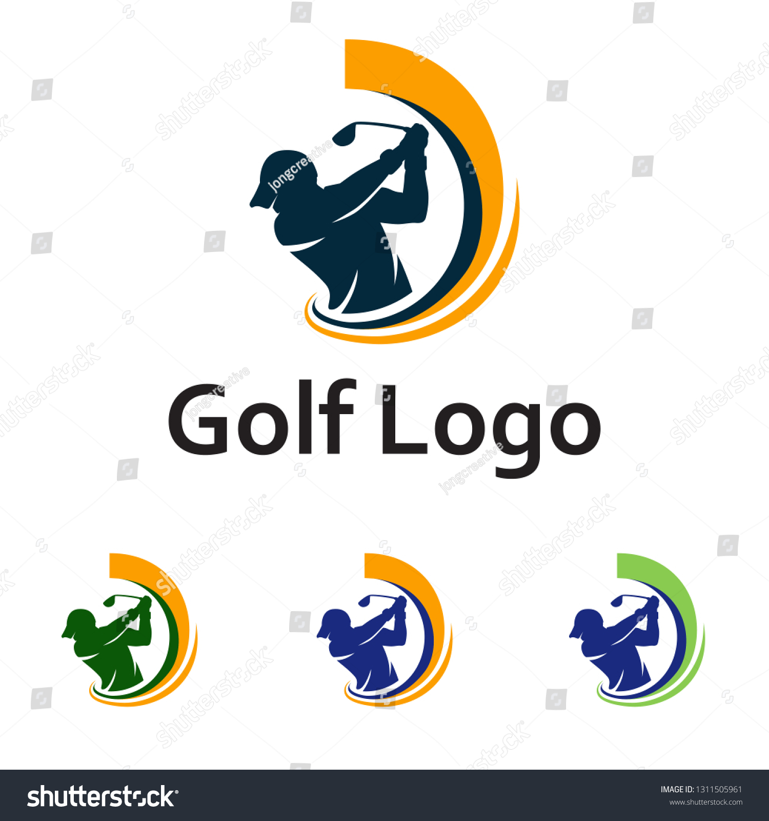 Golf Logo Golfer Swing And Hit The Ball - Royalty Free Stock Vector 