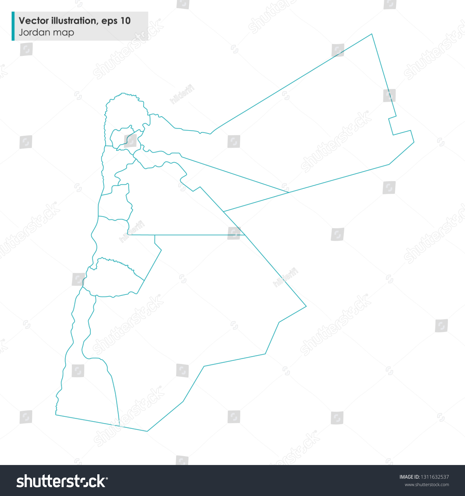 jordan map with regions vector line illustration - Royalty Free Stock ...