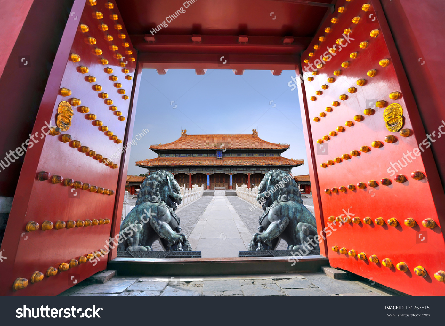 Red entrance gate opening to the forbidden city in Beijing - China #131267615
