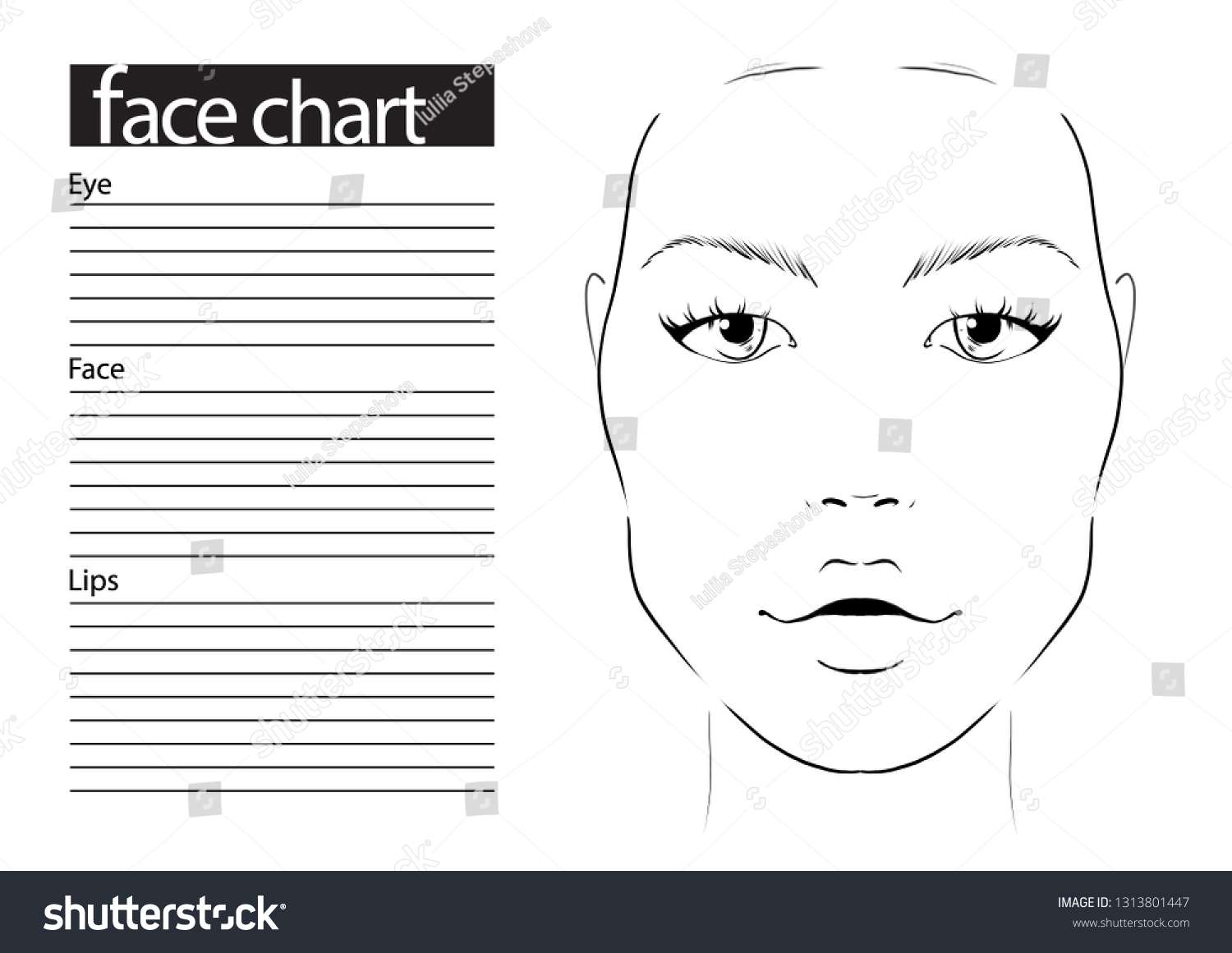 Face chart Makeup Artist Blank. Template. - Royalty Free Stock Photo ...