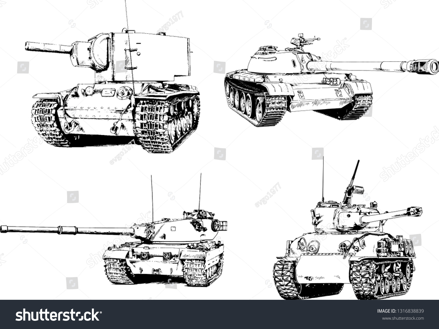 powerful tank with a gun drawn in ink freehand - Royalty Free Stock ...