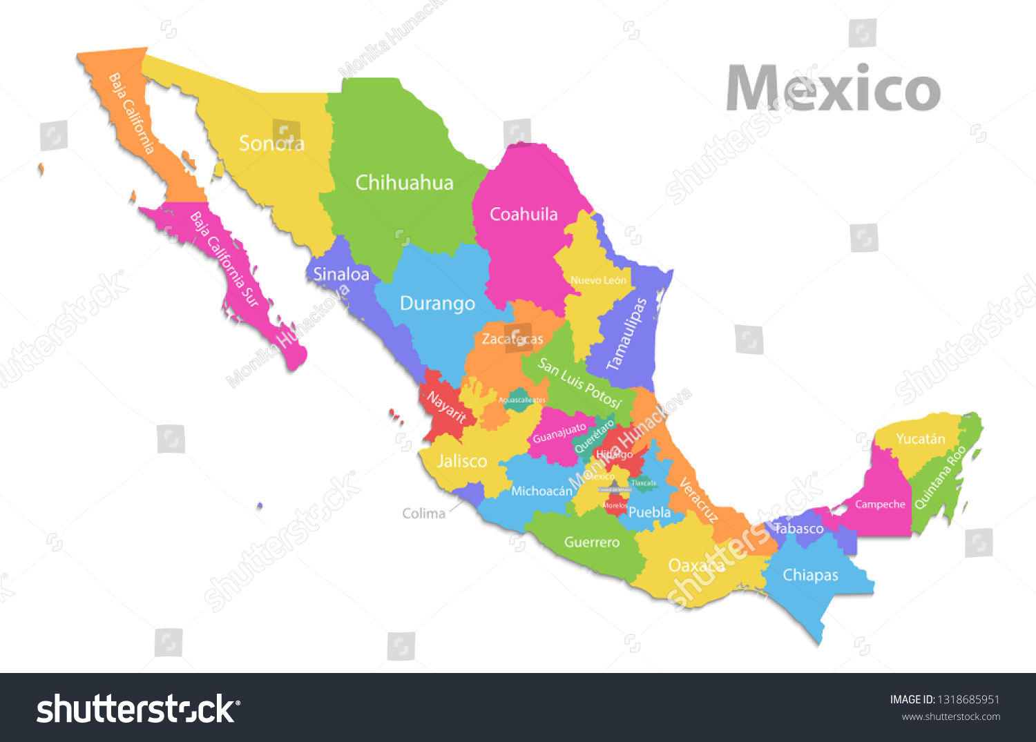 Mexico map, new political detailed map, separate - Royalty Free Stock ...