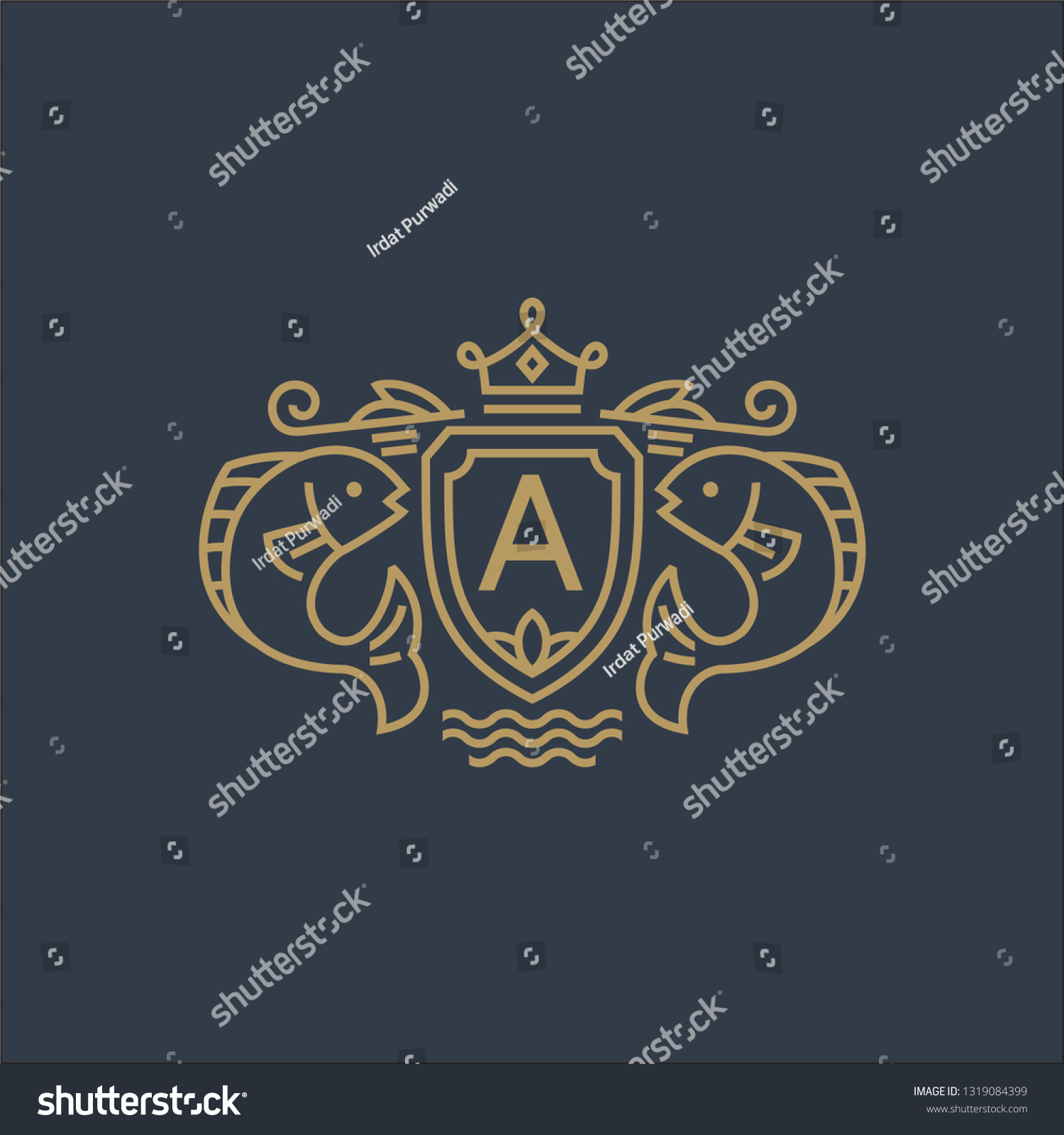 Fish with crown logo template - coat of arms in - Royalty Free Stock ...