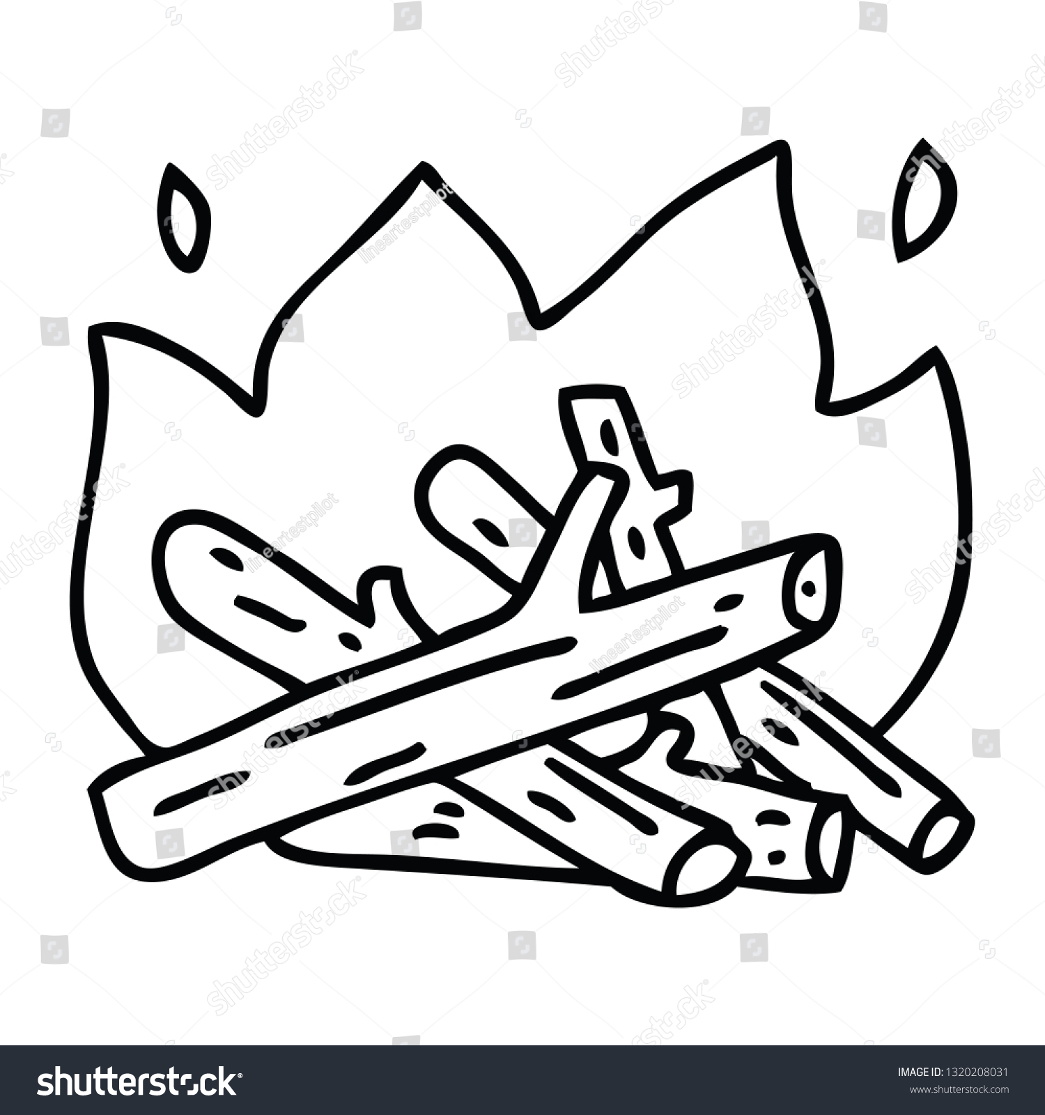 Line Drawing Quirky Cartoon Campfire Royalty Free Stock Vector