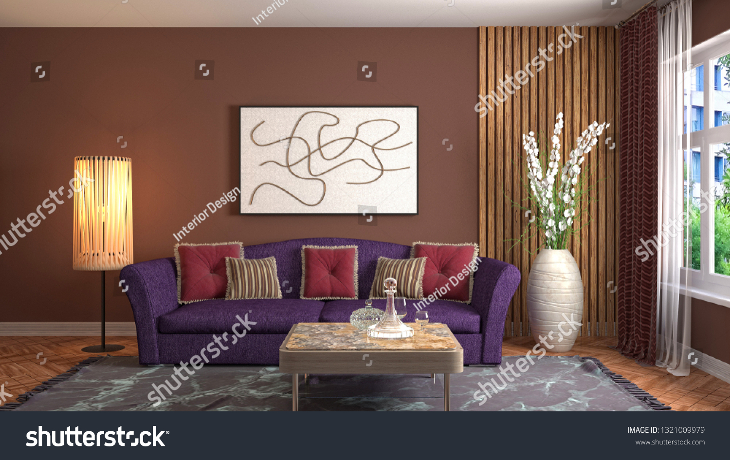 Interior of the living room. 3D illustration #1321009979