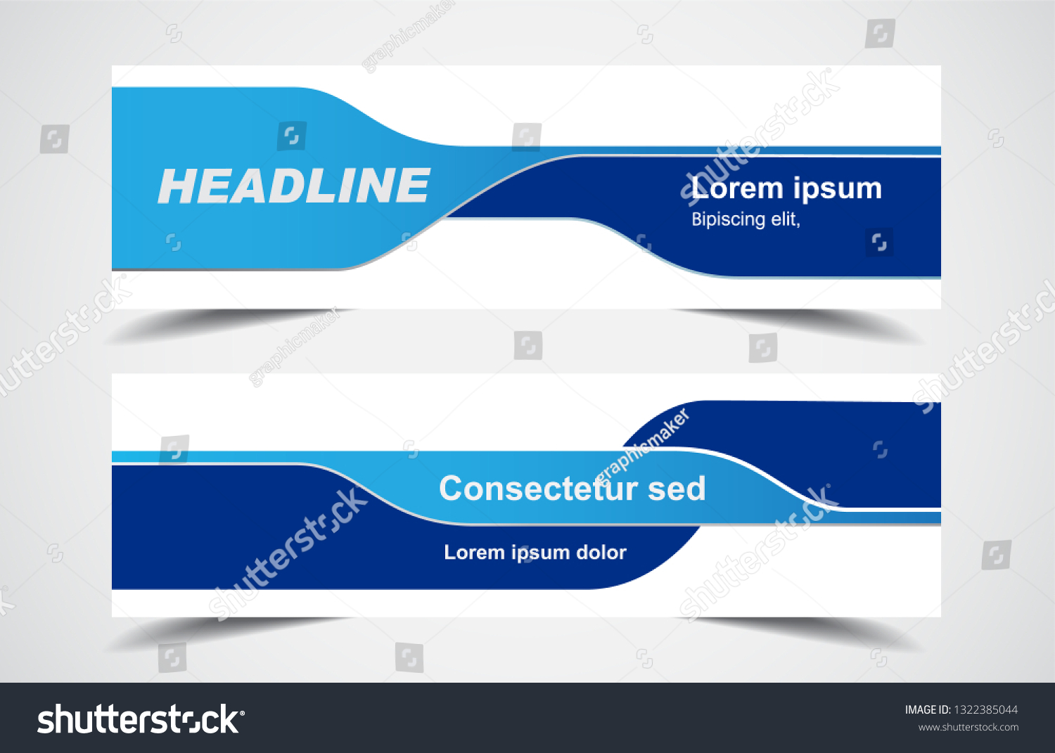 Set of modern design - Vector web banners design background or header templates, blue color, horizontal advertising business banner. #1322385044