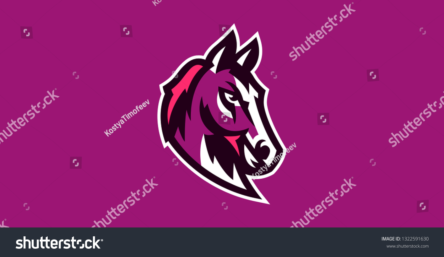 Horse logo. Sports logos of horses, racing stallions. Shield, text, mascot, head of a stallion. Vector illustration #1322591630