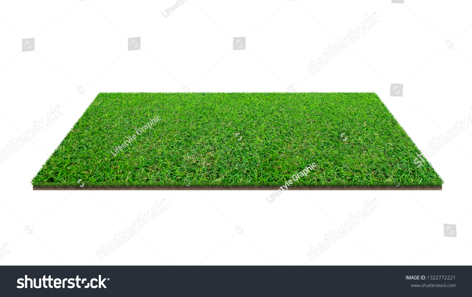 Green grass field isolated on white with clipping path. Artificial lawn grass carpet for sport background. Background for landscape, park and outdoor. #1322772221