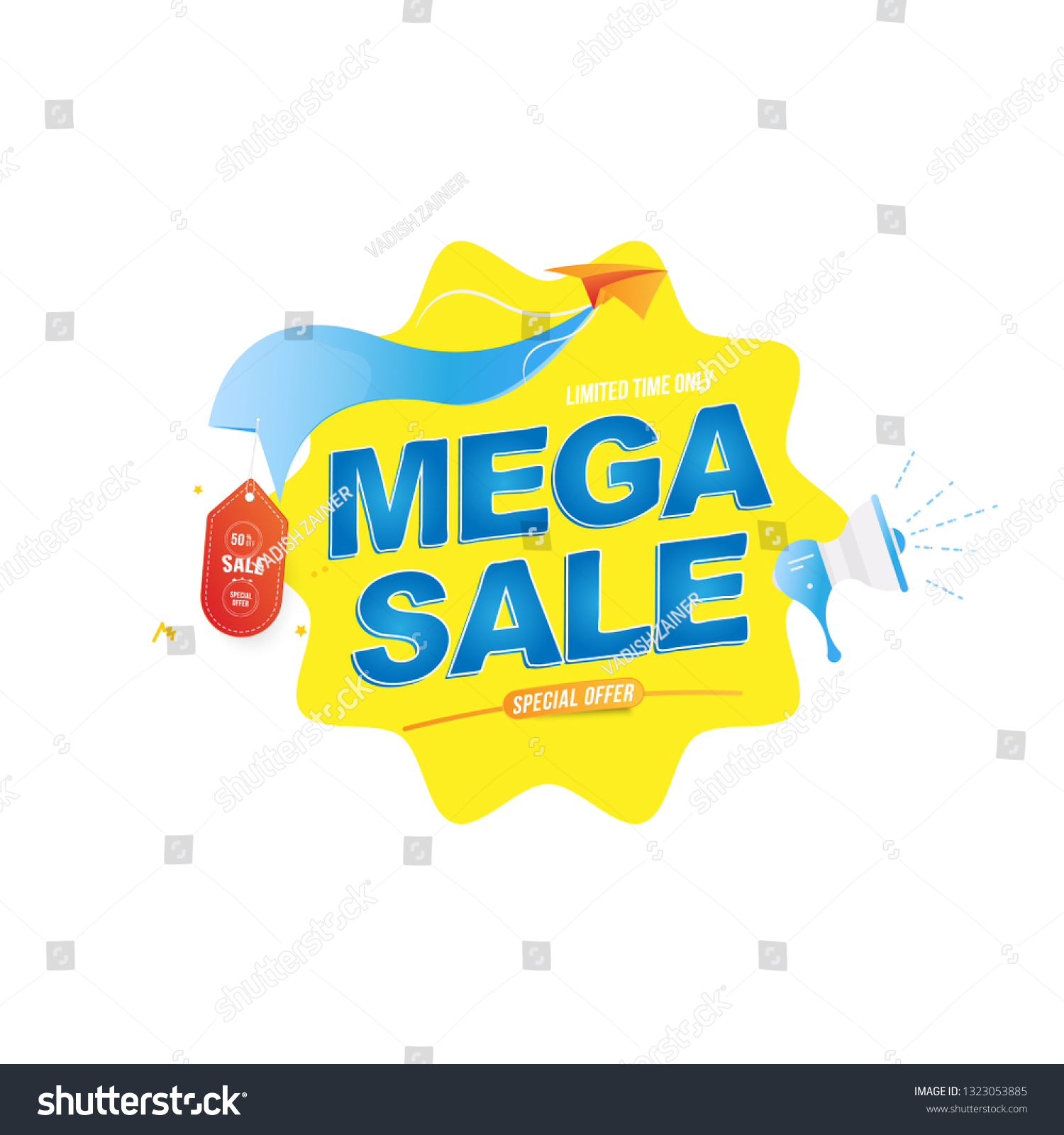 Mega Sale Banner Template Design Loudspeaker Royalty Free Stock