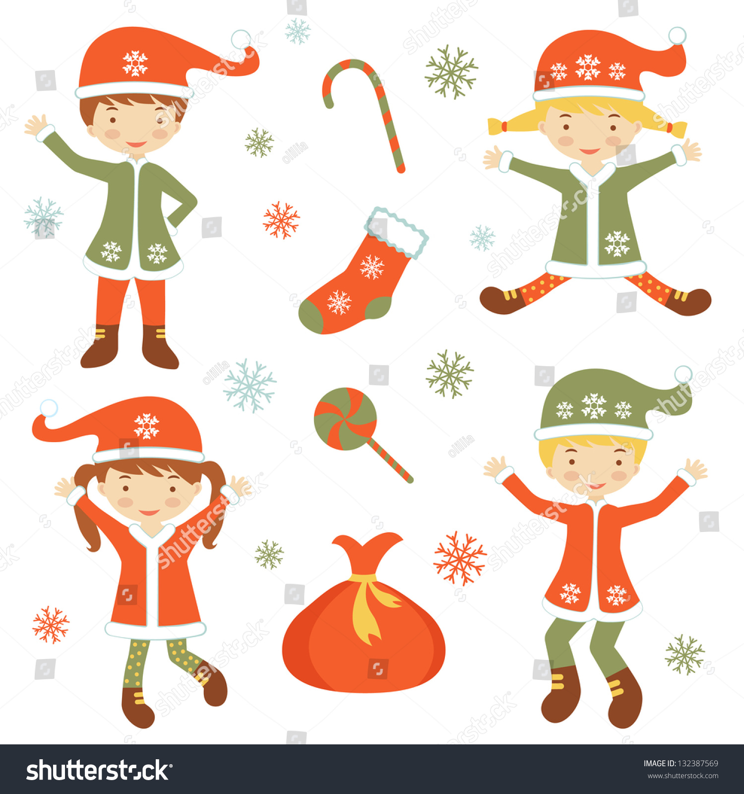 Illustration Of Cute Santa Helpers Royalty Free Stock Vector 132387569 0622