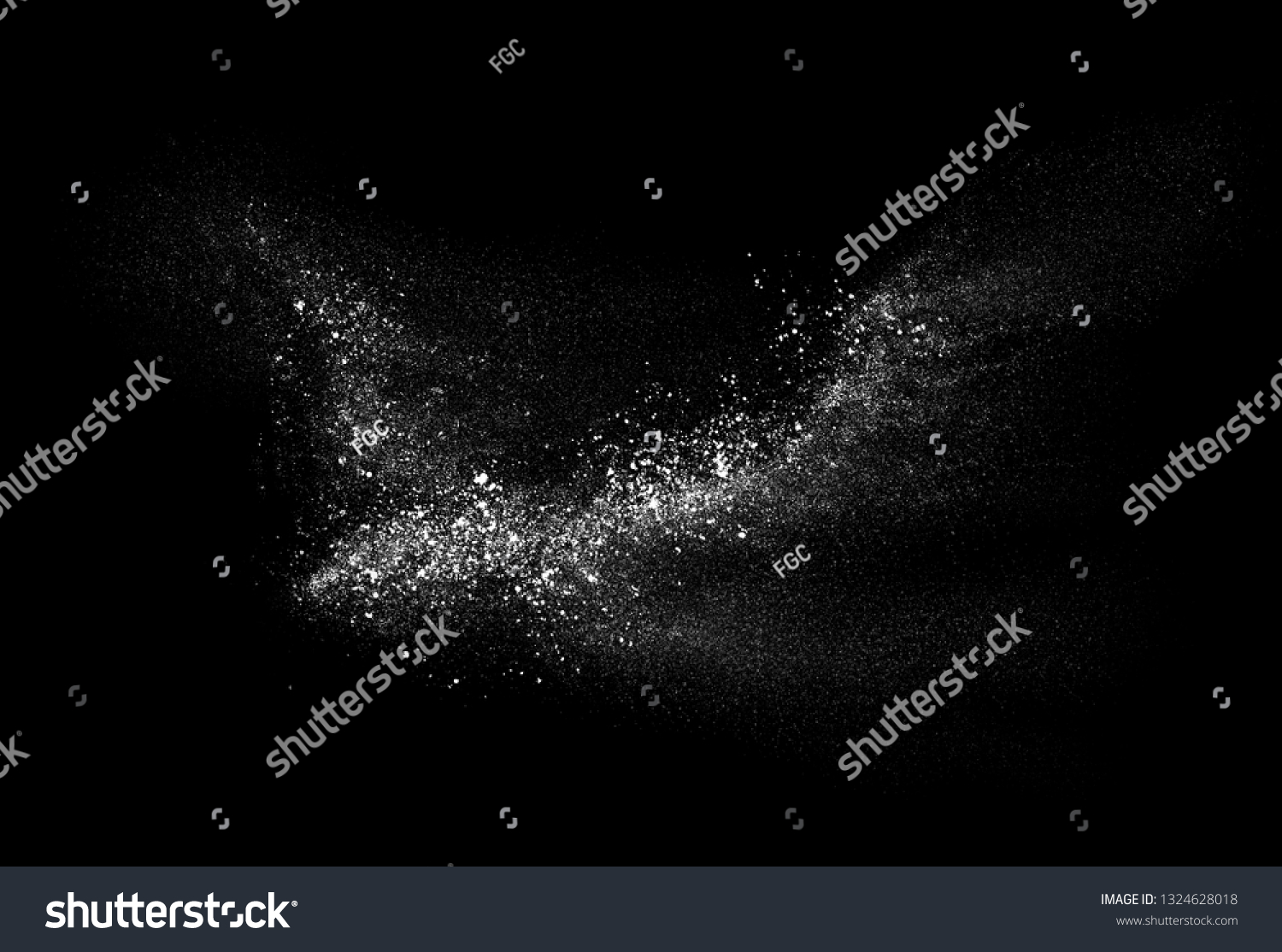 Freeze motion of white powder exploding, isolated on black background. Abstract design of white dust cloud. #1324628018